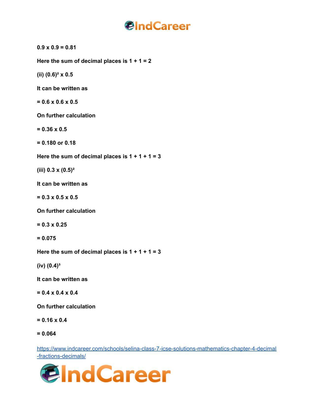 Selina Class 7 ICSE Solutions Mathematics : Chapter 4- Decimal Fractions (Decimals) - Page 120