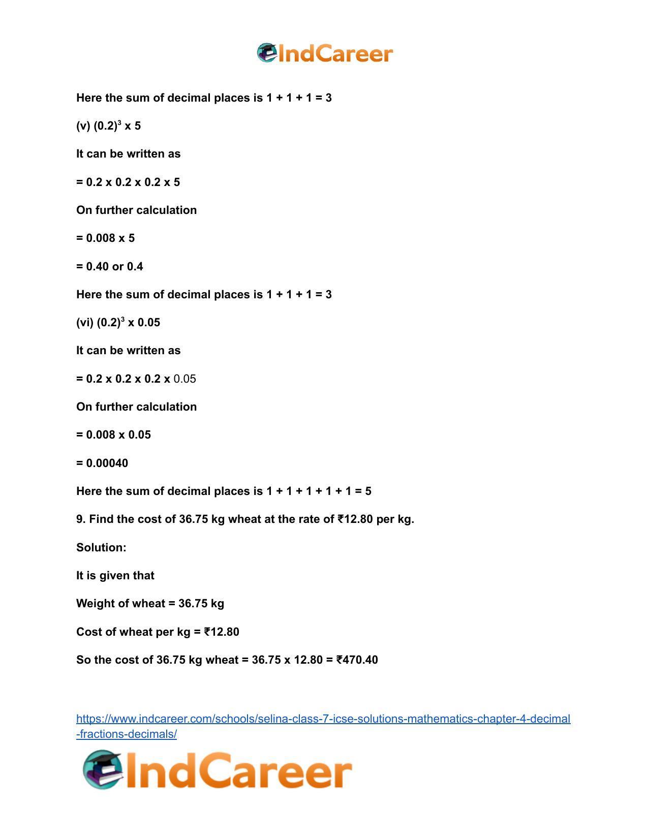 Selina Class 7 ICSE Solutions Mathematics : Chapter 4- Decimal Fractions (Decimals) - Page 121