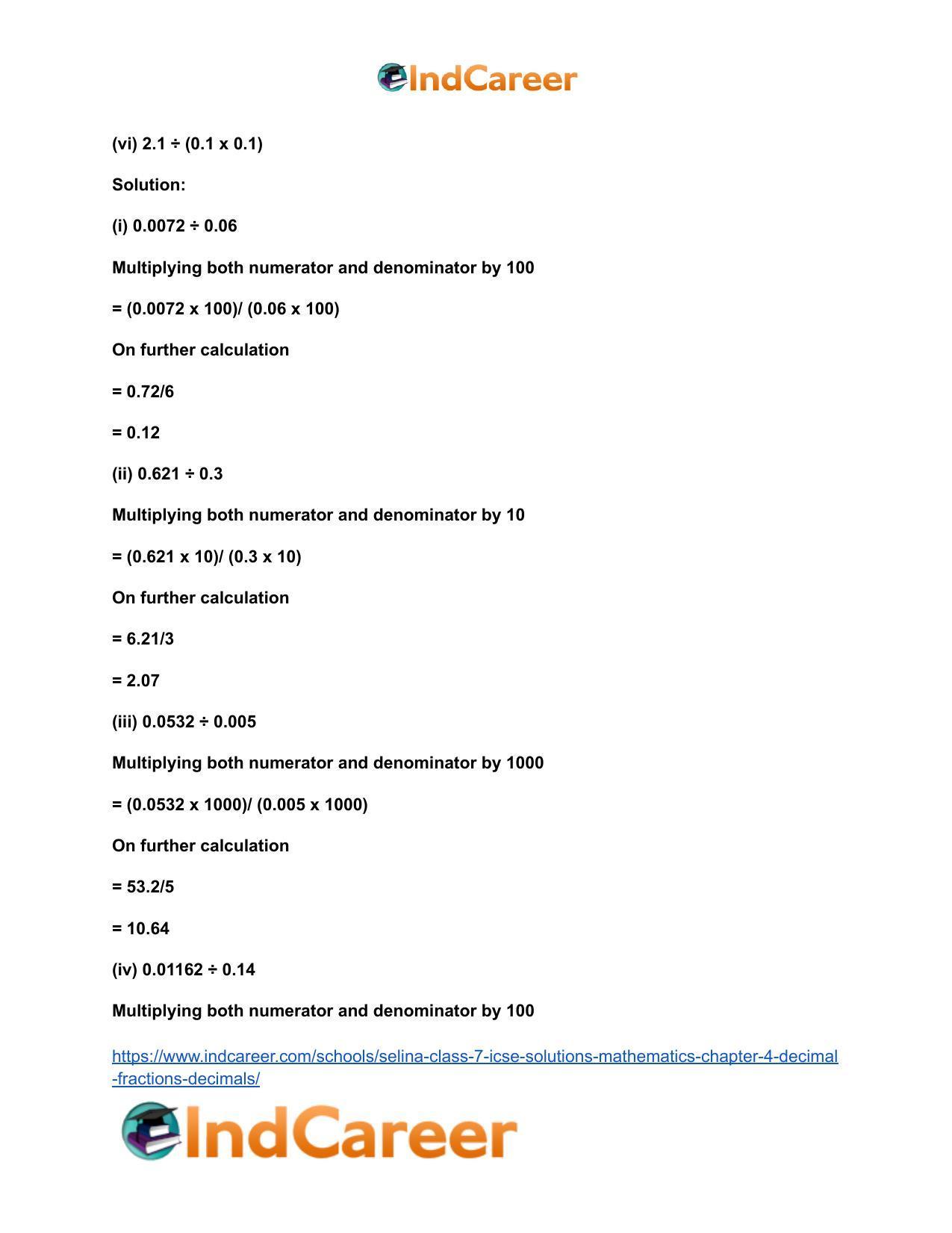 Selina Class 7 ICSE Solutions Mathematics : Chapter 4- Decimal Fractions (Decimals) - Page 123