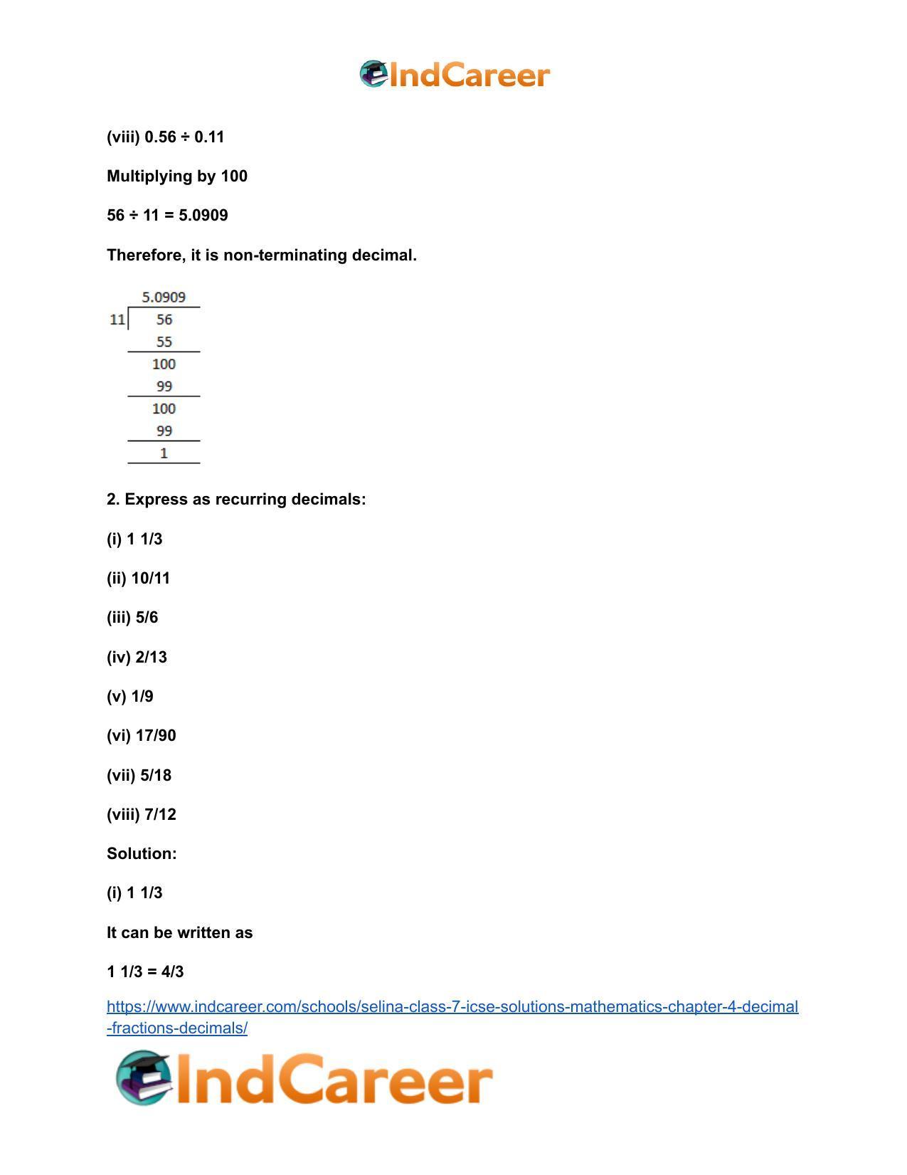 Selina Class 7 ICSE Solutions Mathematics : Chapter 4- Decimal Fractions (Decimals) - Page 130