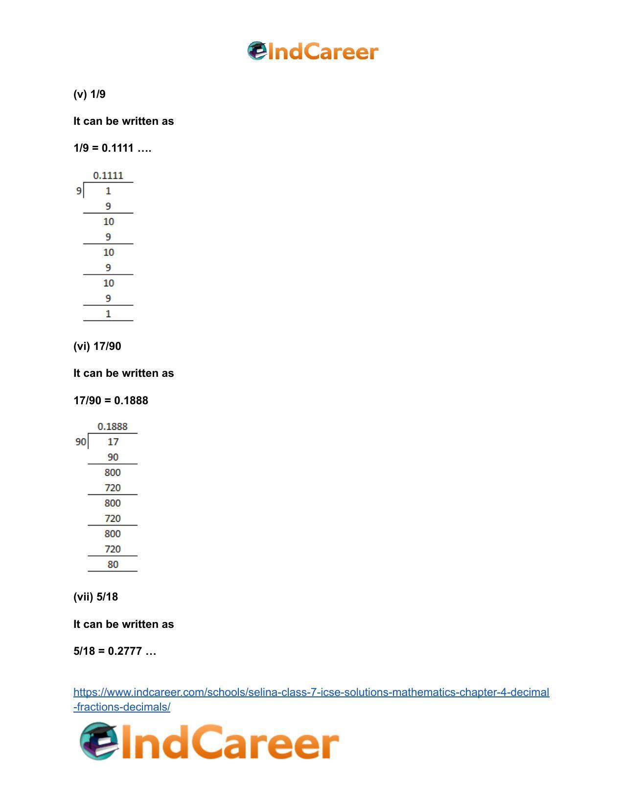 Selina Class 7 ICSE Solutions Mathematics : Chapter 4- Decimal Fractions (Decimals) - Page 133