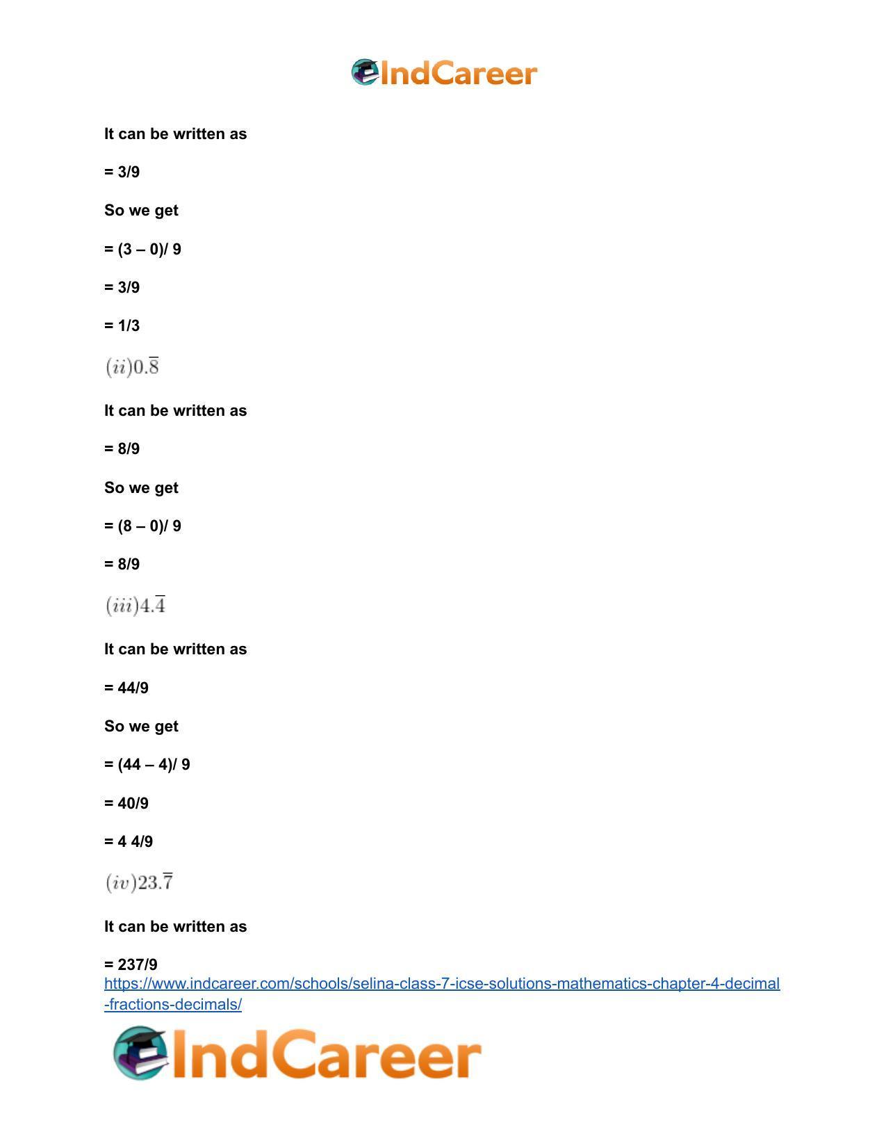 Selina Class 7 ICSE Solutions Mathematics : Chapter 4- Decimal Fractions (Decimals) - Page 135
