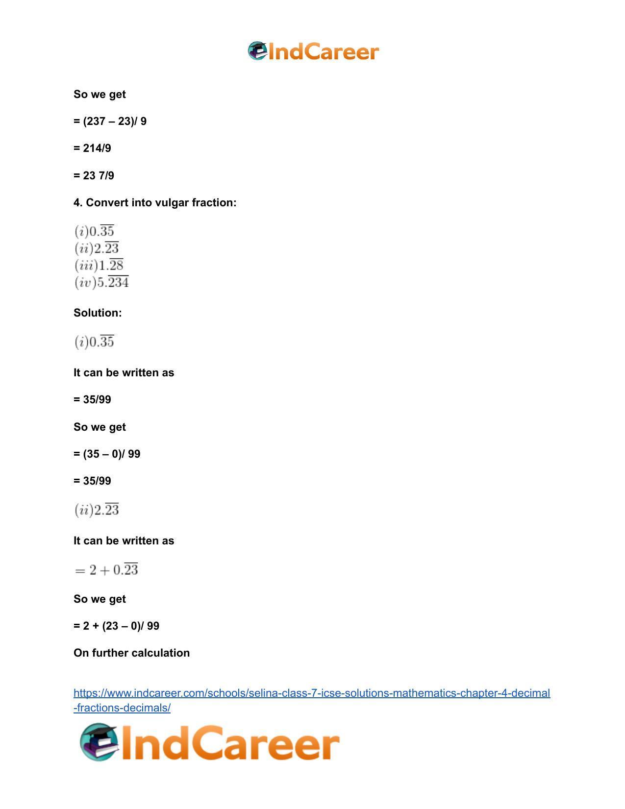 Selina Class 7 ICSE Solutions Mathematics : Chapter 4- Decimal Fractions (Decimals) - Page 136