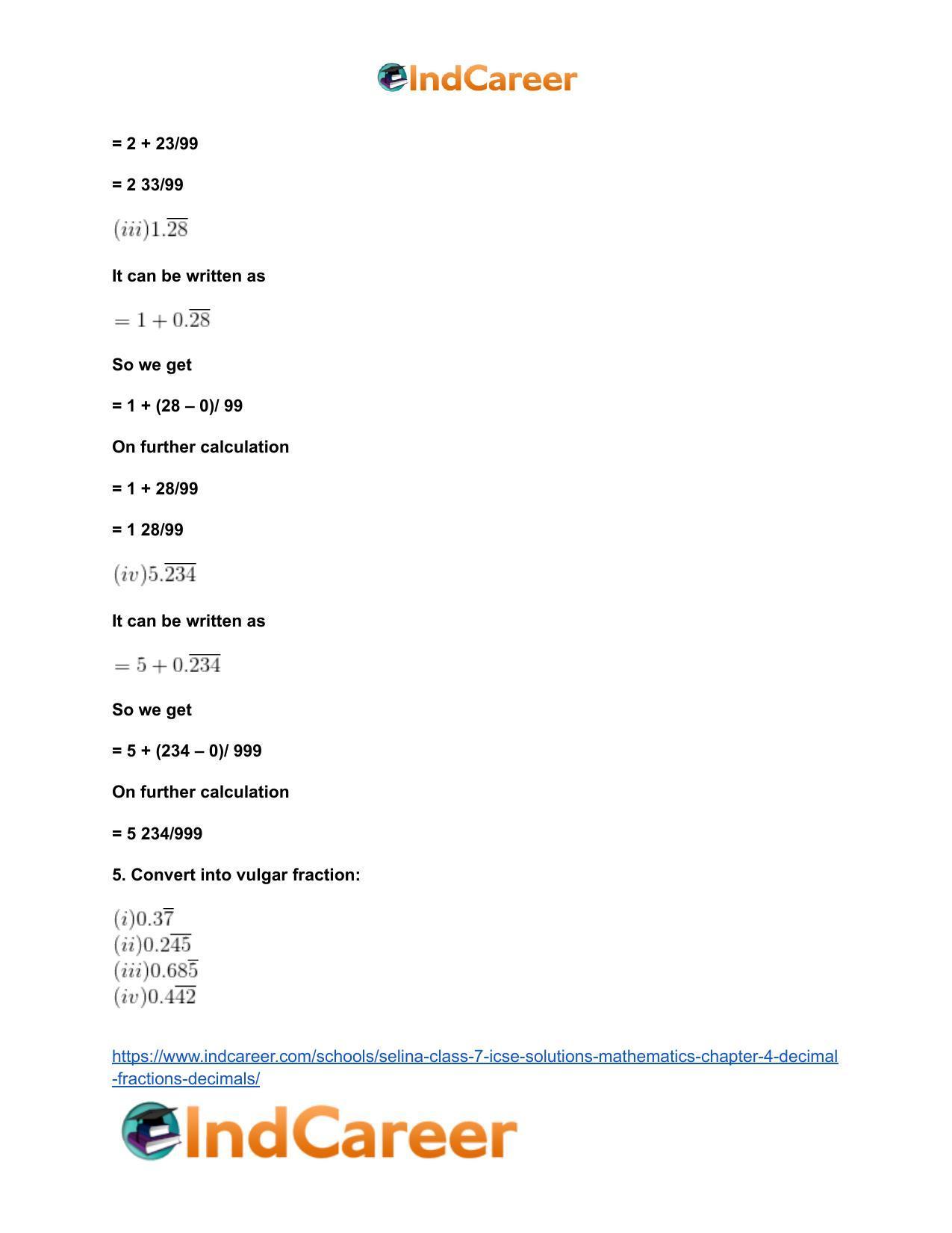 Selina Class 7 ICSE Solutions Mathematics : Chapter 4- Decimal Fractions (Decimals) - Page 137