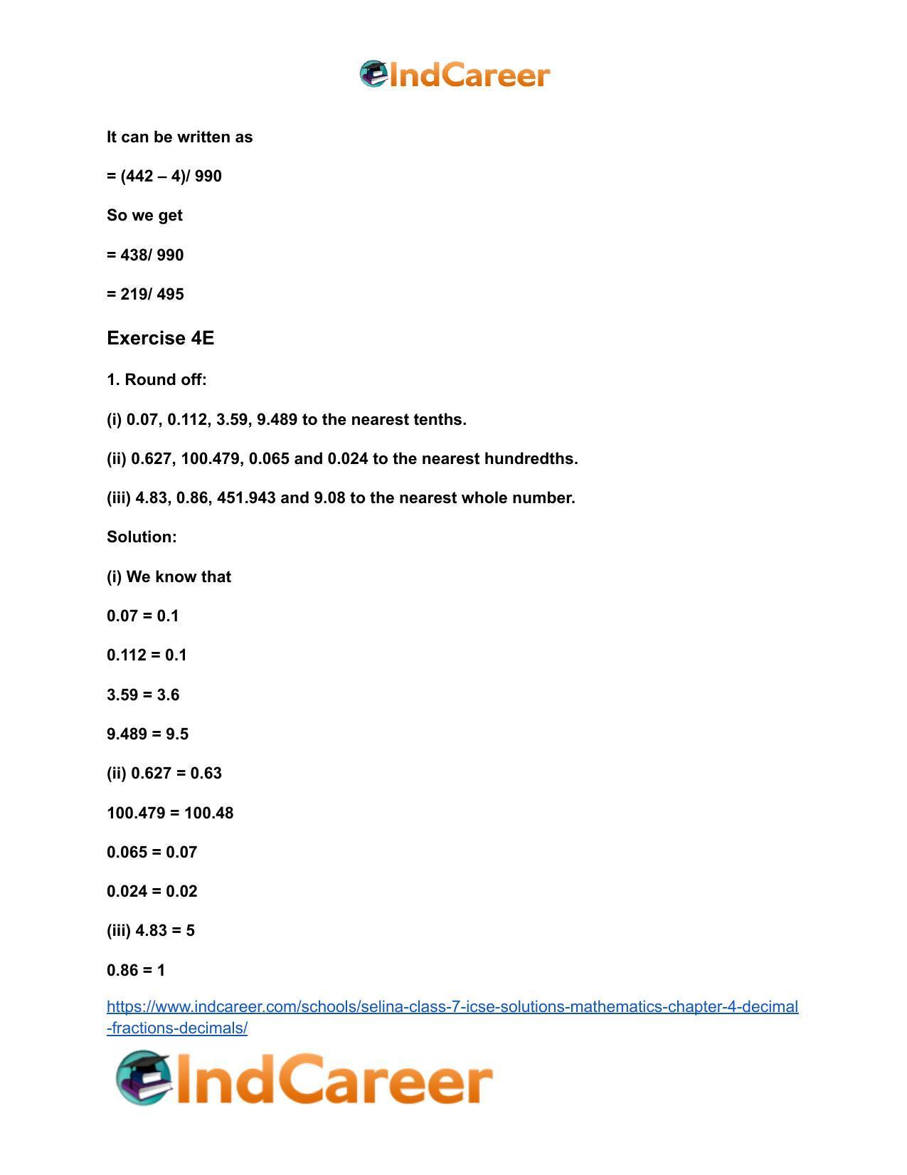 Selina Class 7 ICSE Solutions Mathematics : Chapter 4- Decimal Fractions (Decimals) - Page 139