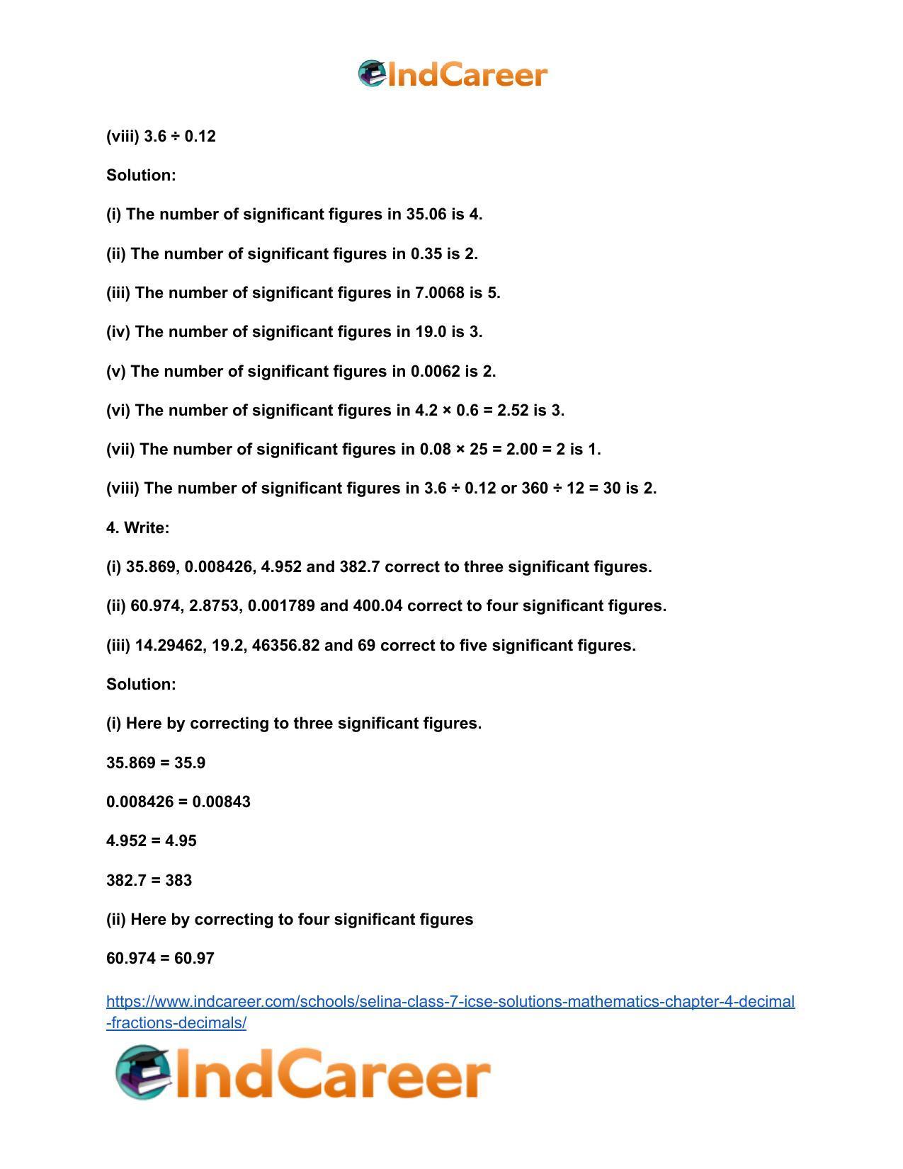 Selina Class 7 ICSE Solutions Mathematics : Chapter 4- Decimal Fractions (Decimals) - Page 141