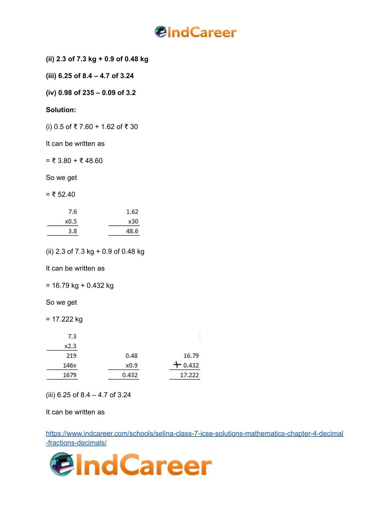 Selina Class 7 ICSE Solutions Mathematics : Chapter 4- Decimal Fractions (Decimals) - Page 145