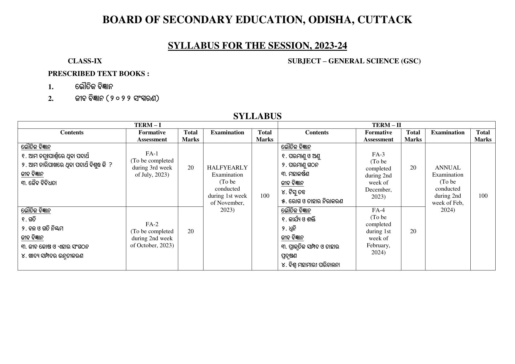BSE Odisha Class 9 Syllabus - Page 4