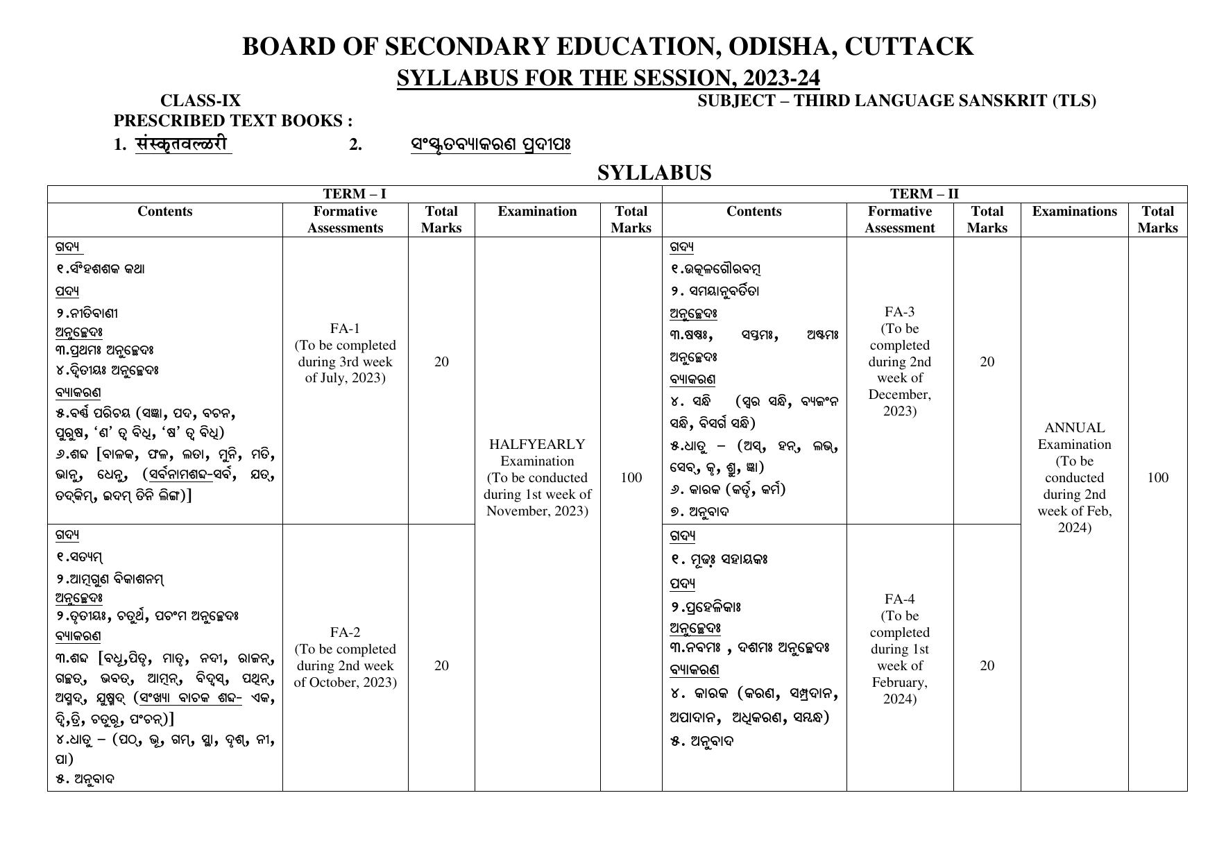 BSE Odisha Class 9 Syllabus - Page 7