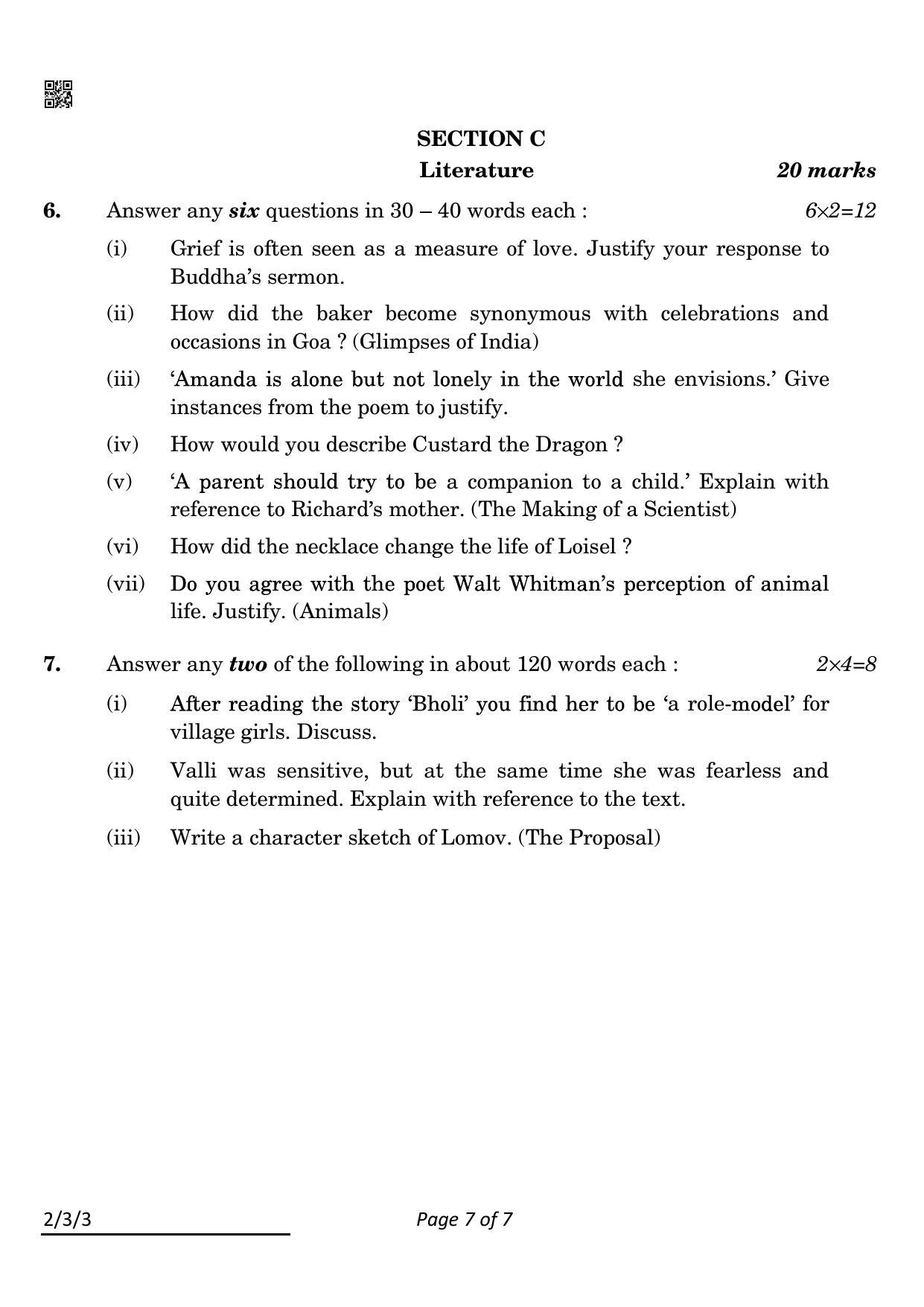 CBSE Class 10 2-3-3 English L & L 2022 Question Paper - Page 7