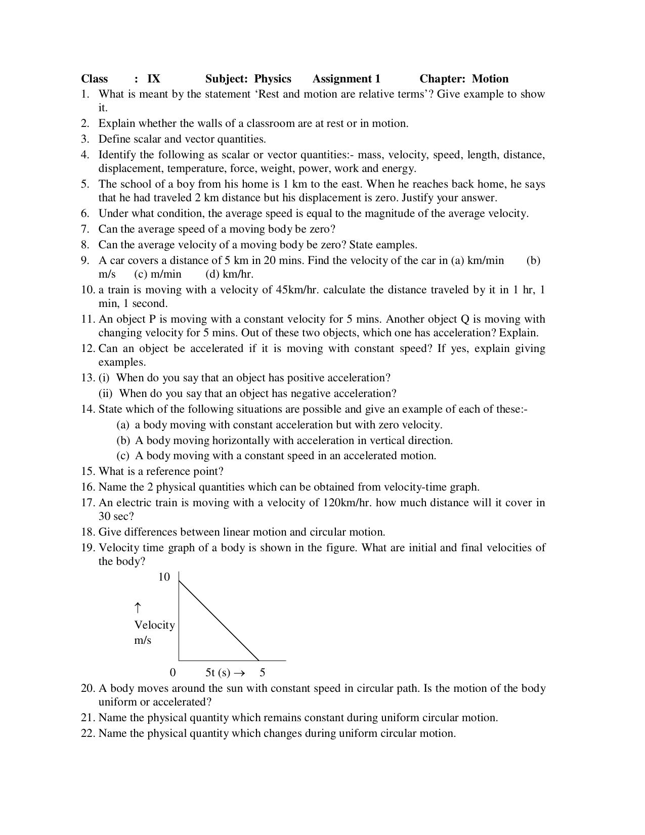 CBSE Worksheets for Class 9 Physics Assignment 8 - Page 1