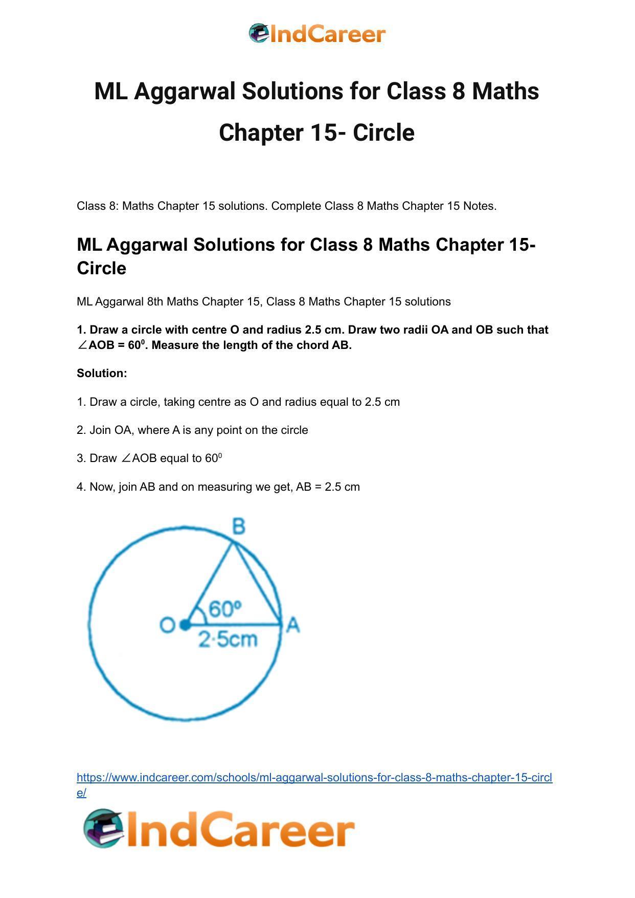 ML Aggarwal Solutions for Class 8 Maths Chapter 15- Circle - Page 2