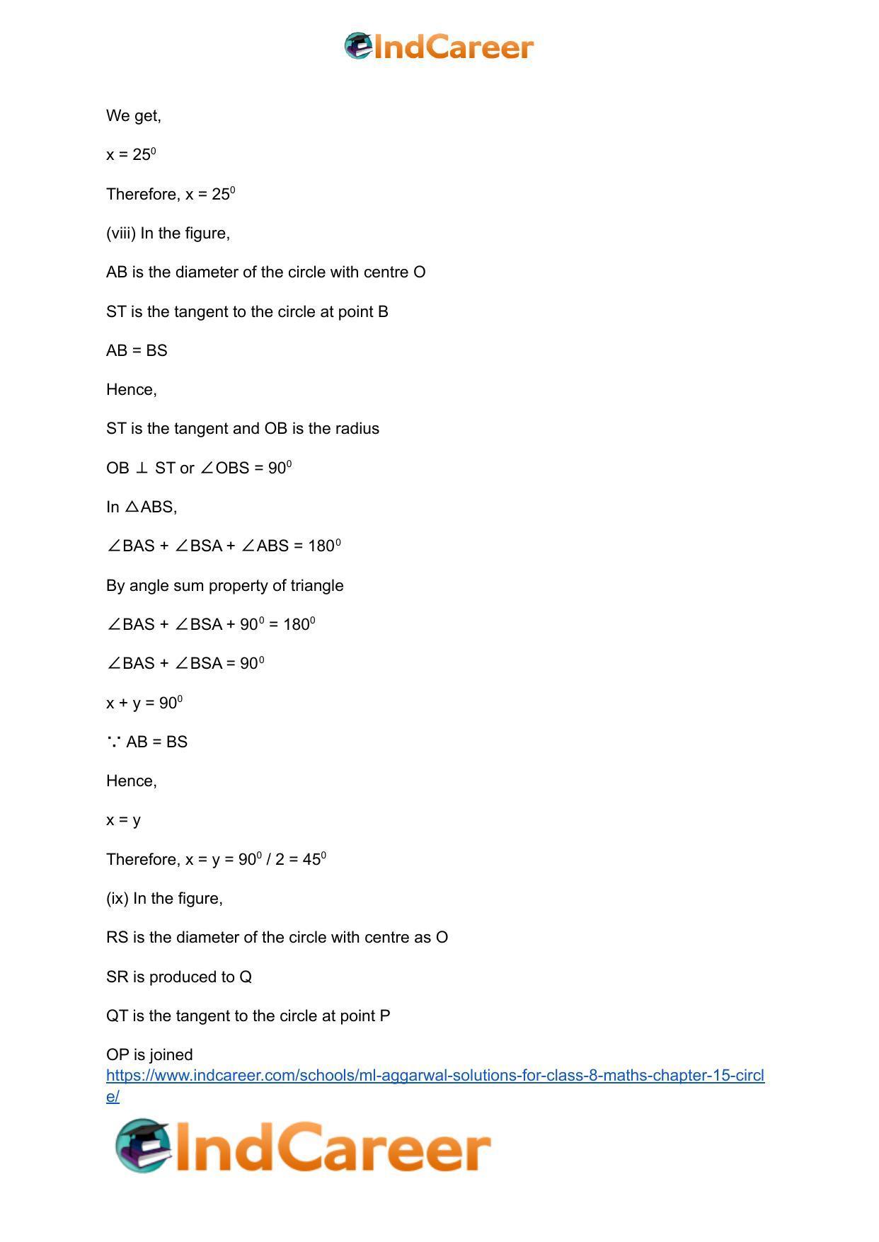 ML Aggarwal Solutions for Class 8 Maths Chapter 15- Circle - Page 12