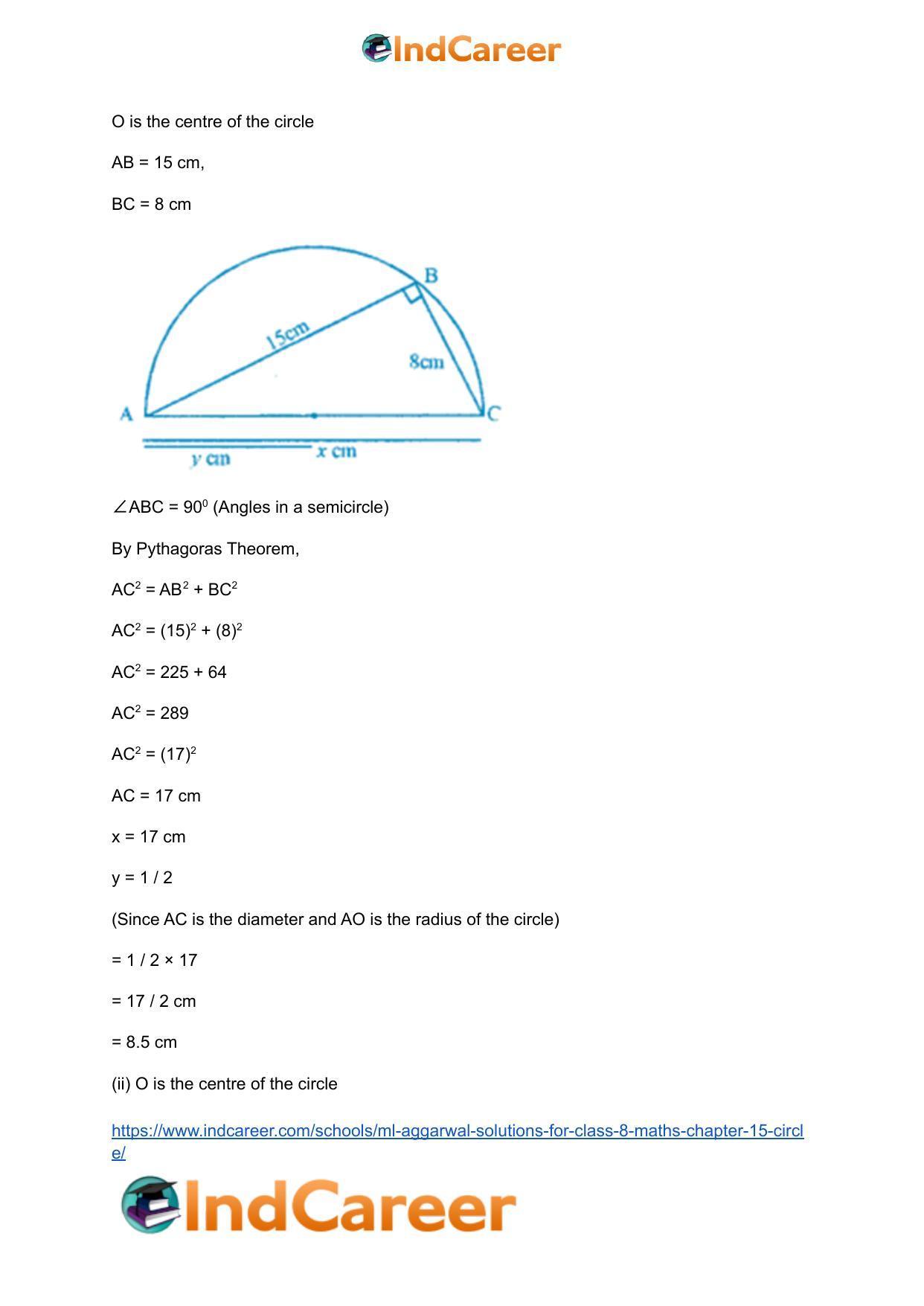 ML Aggarwal Solutions for Class 8 Maths Chapter 15- Circle - Page 15