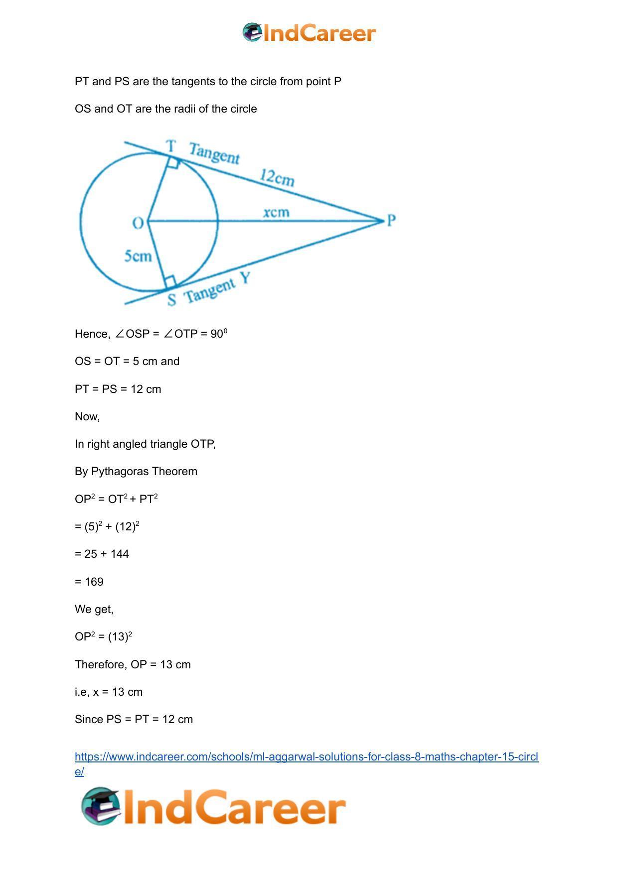 ML Aggarwal Solutions for Class 8 Maths Chapter 15- Circle - Page 16