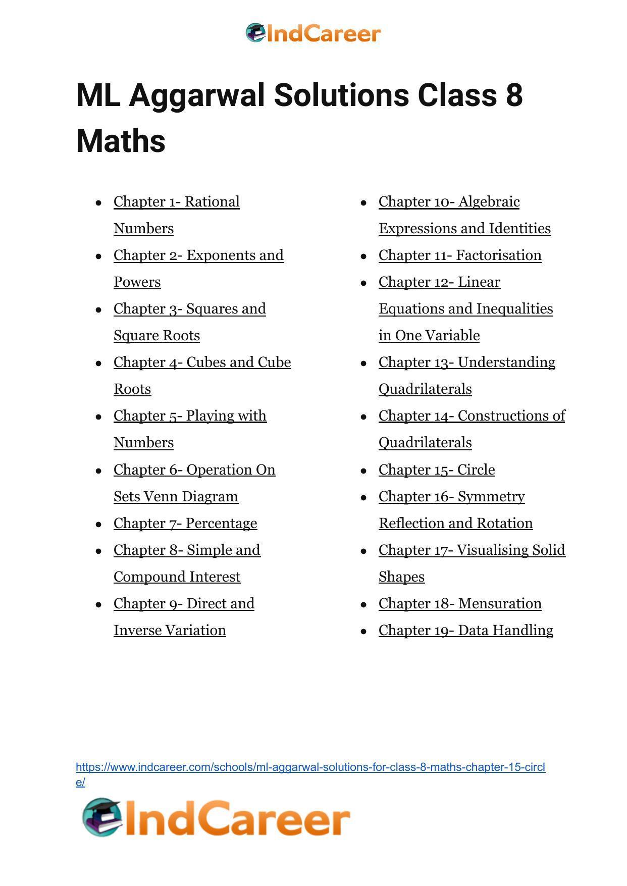 ML Aggarwal Solutions for Class 8 Maths Chapter 15- Circle - Page 19
