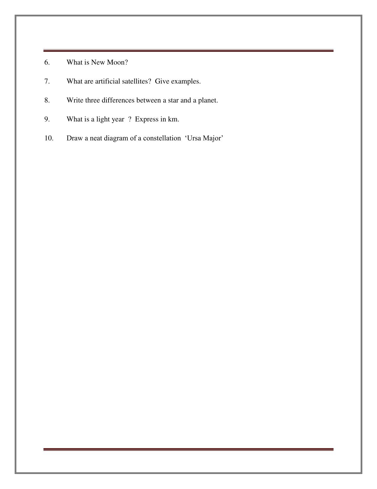 CBSE Worksheets for Class 8 Science Stars And The Solar System Part A Assignment - Page 2