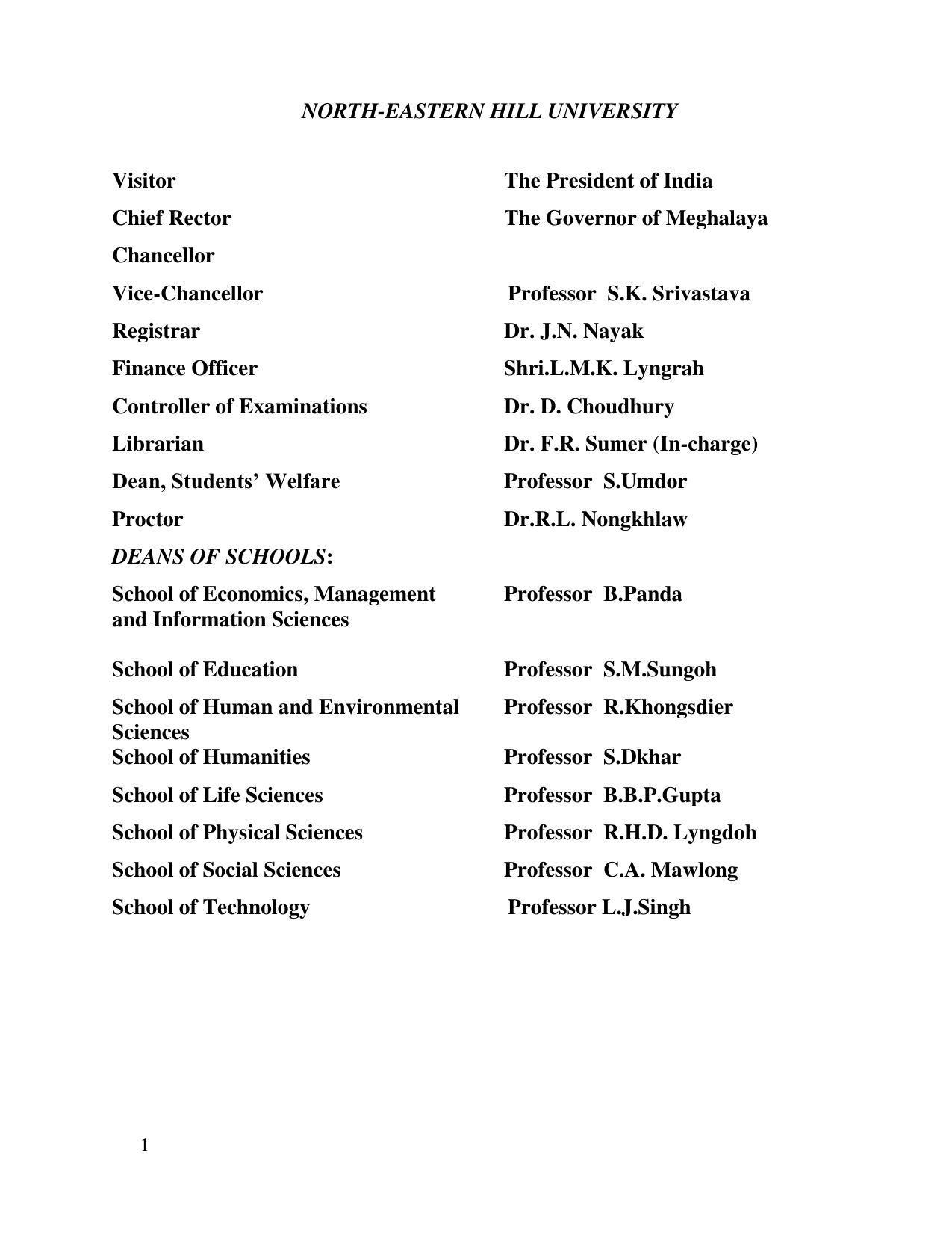 North Eastern Hill University, Shillong 2020-21 (Prospectus) - Page 1