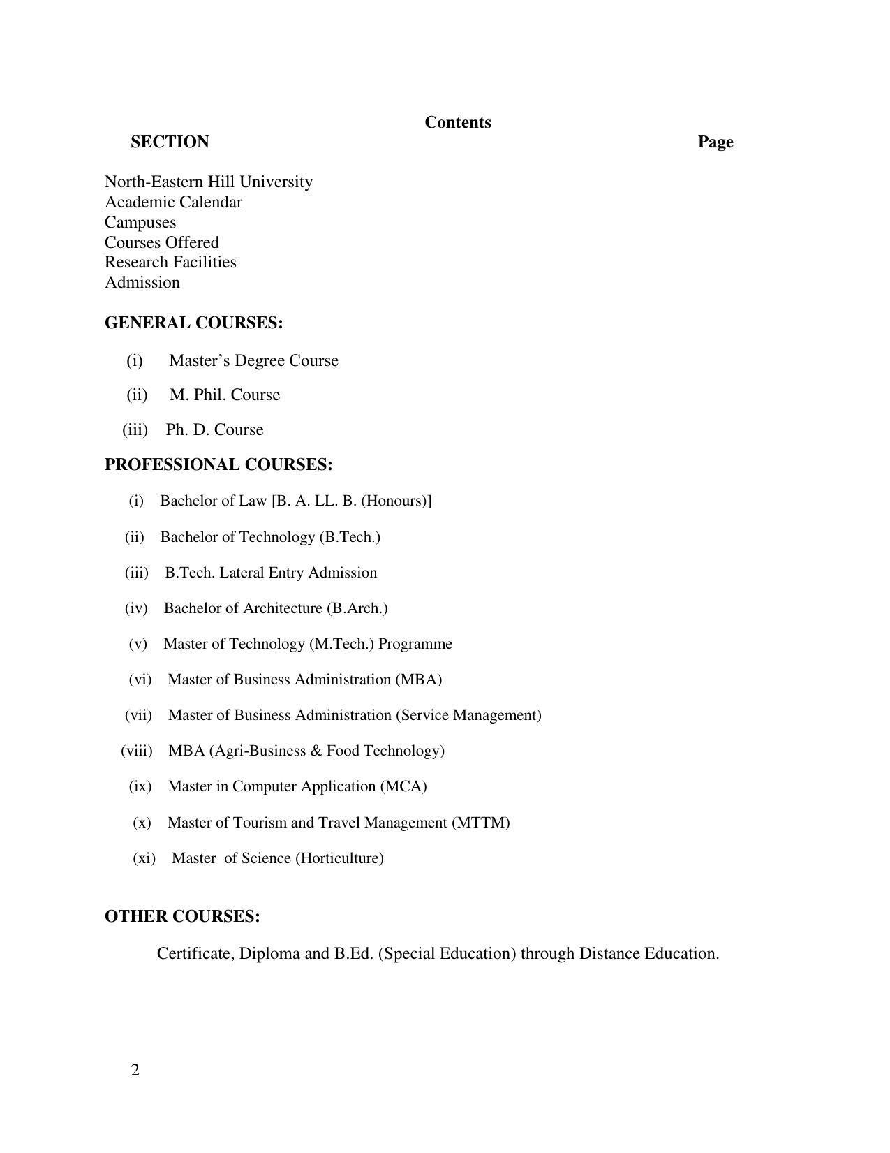 North Eastern Hill University, Shillong 2020-21 (Prospectus) - Page 2
