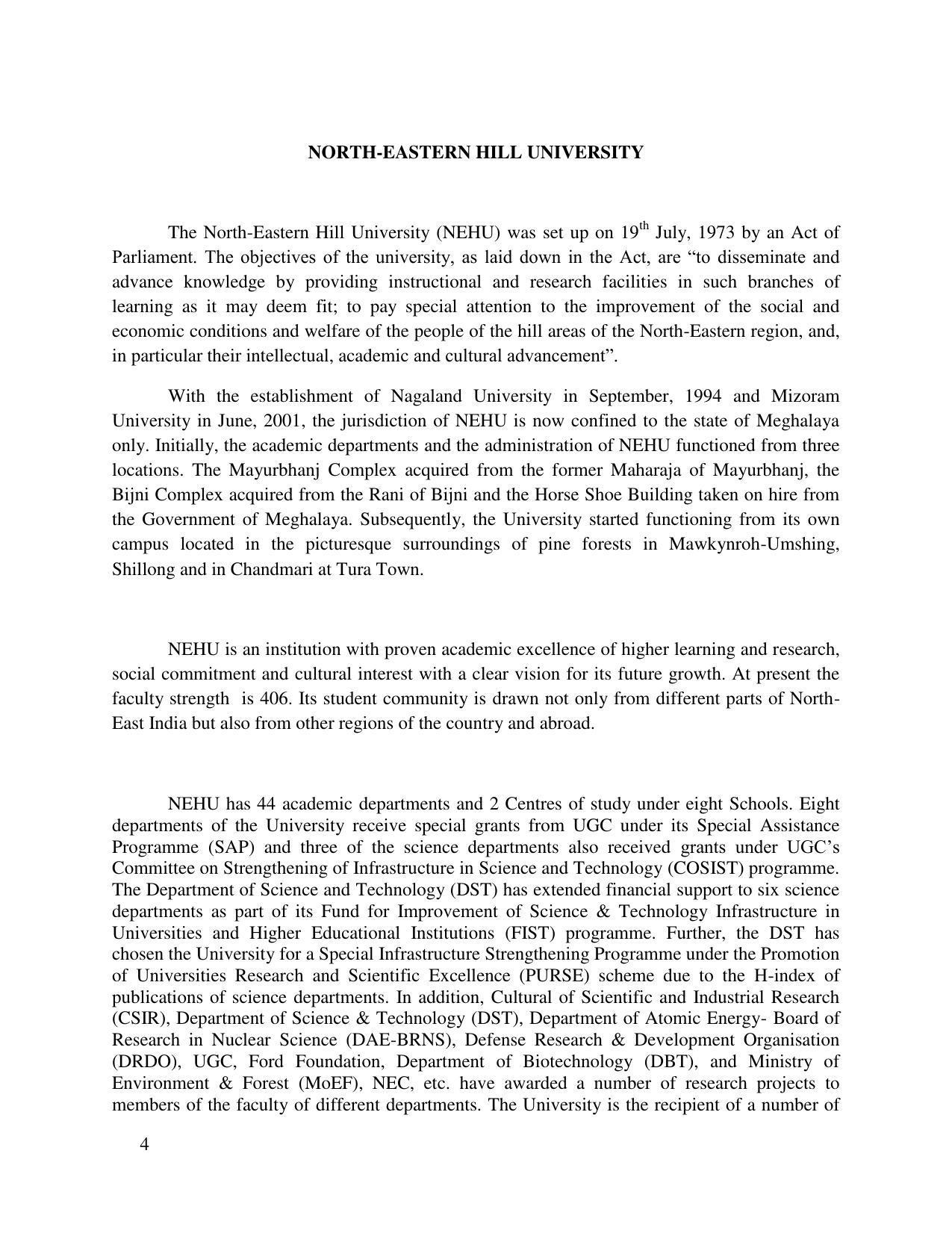 North Eastern Hill University, Shillong 2020-21 (Prospectus) - Page 4