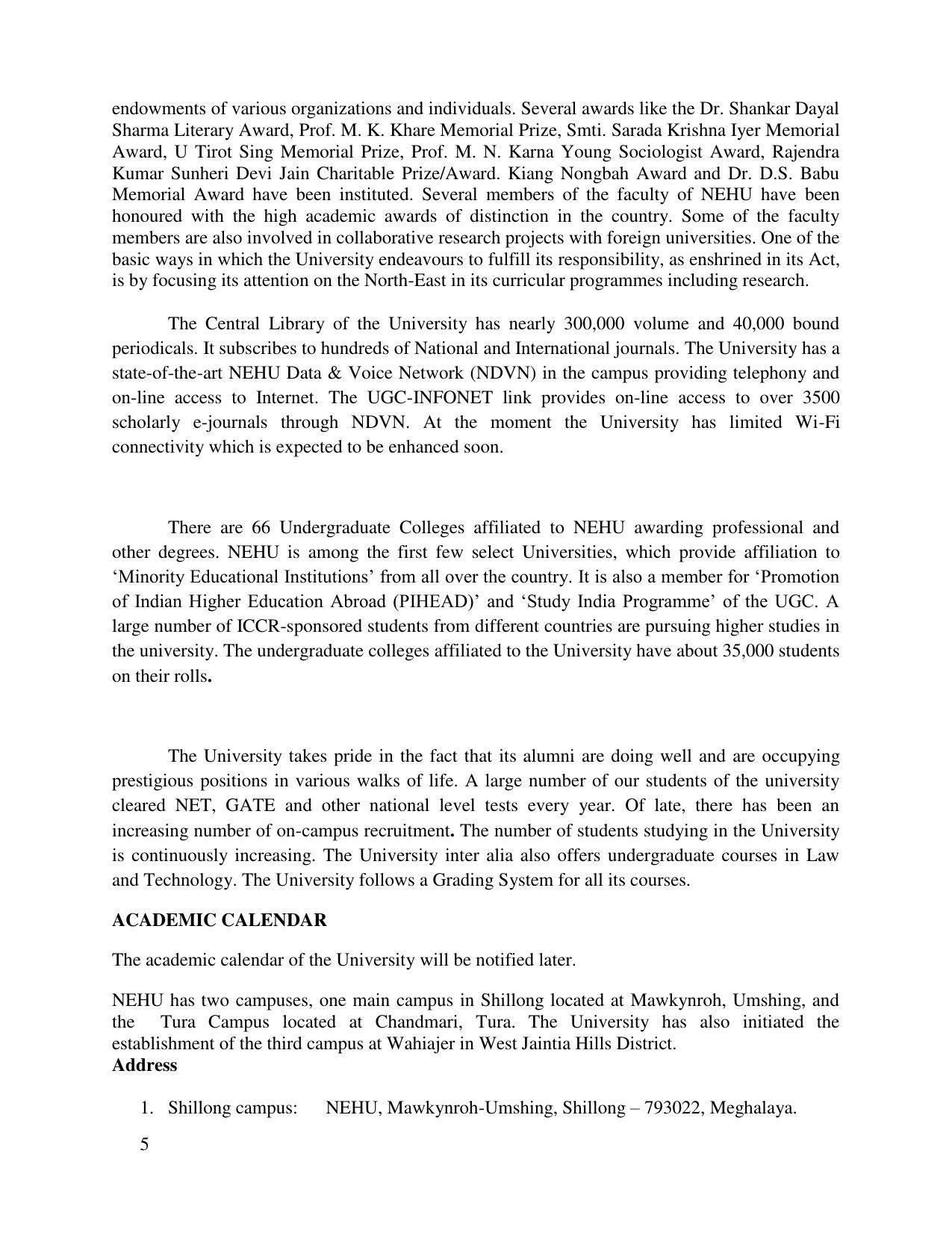 North Eastern Hill University, Shillong 2020-21 (Prospectus) - Page 5