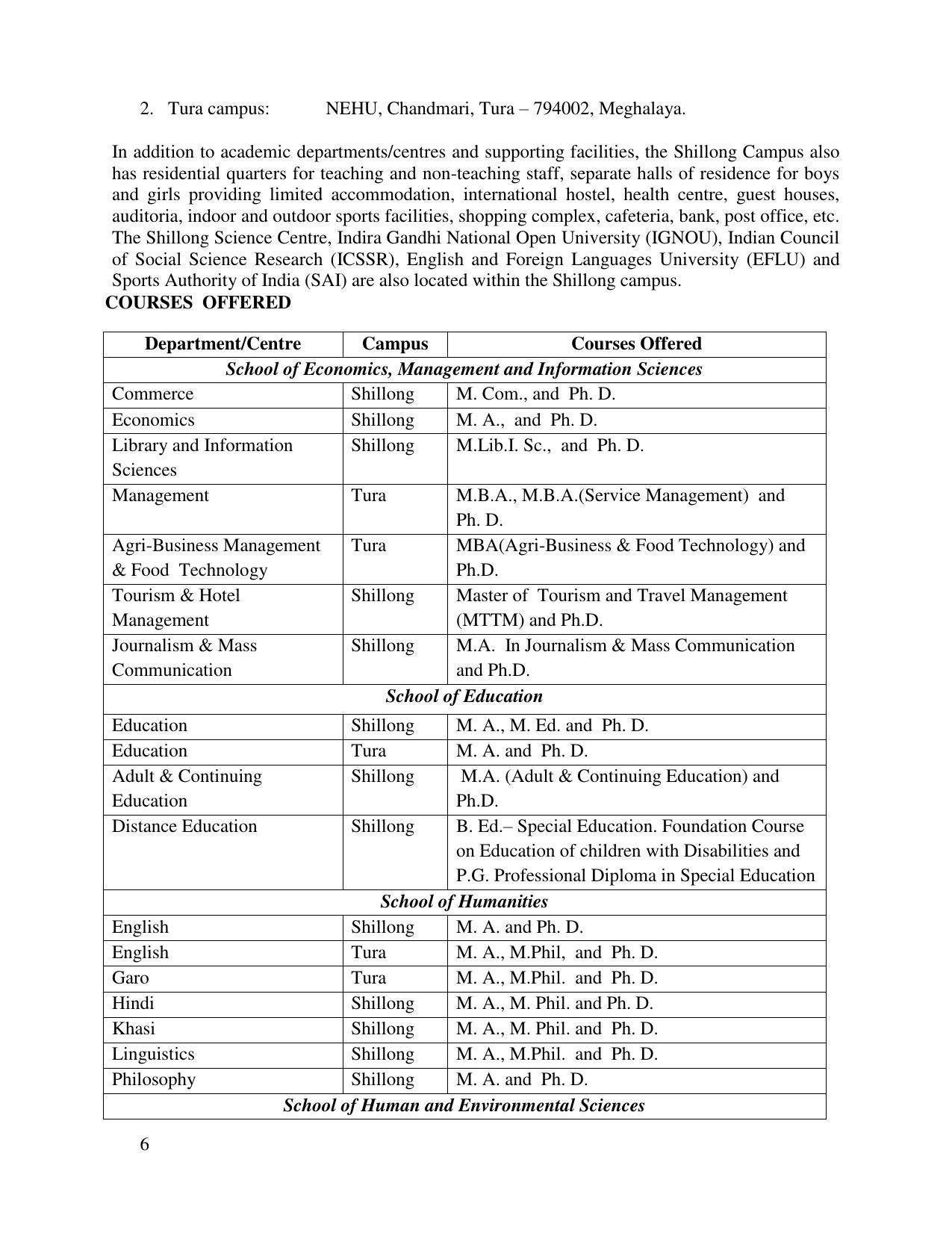 North Eastern Hill University, Shillong 2020-21 (Prospectus) - Page 6