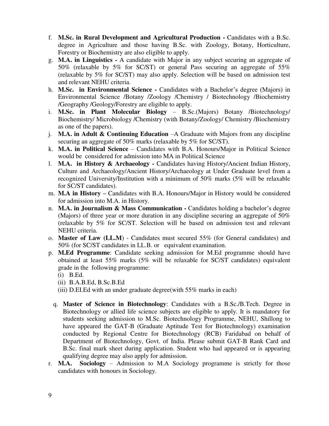 North Eastern Hill University, Shillong 2020-21 (Prospectus) - Page 9