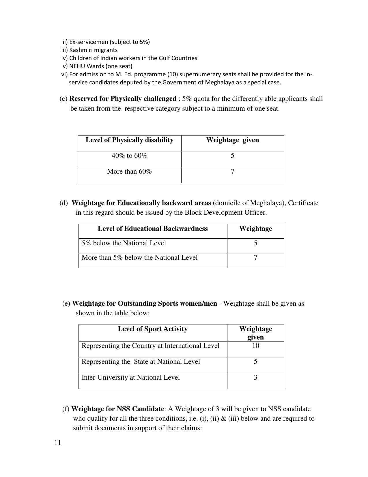 North Eastern Hill University, Shillong 2020-21 (Prospectus) - Page 11