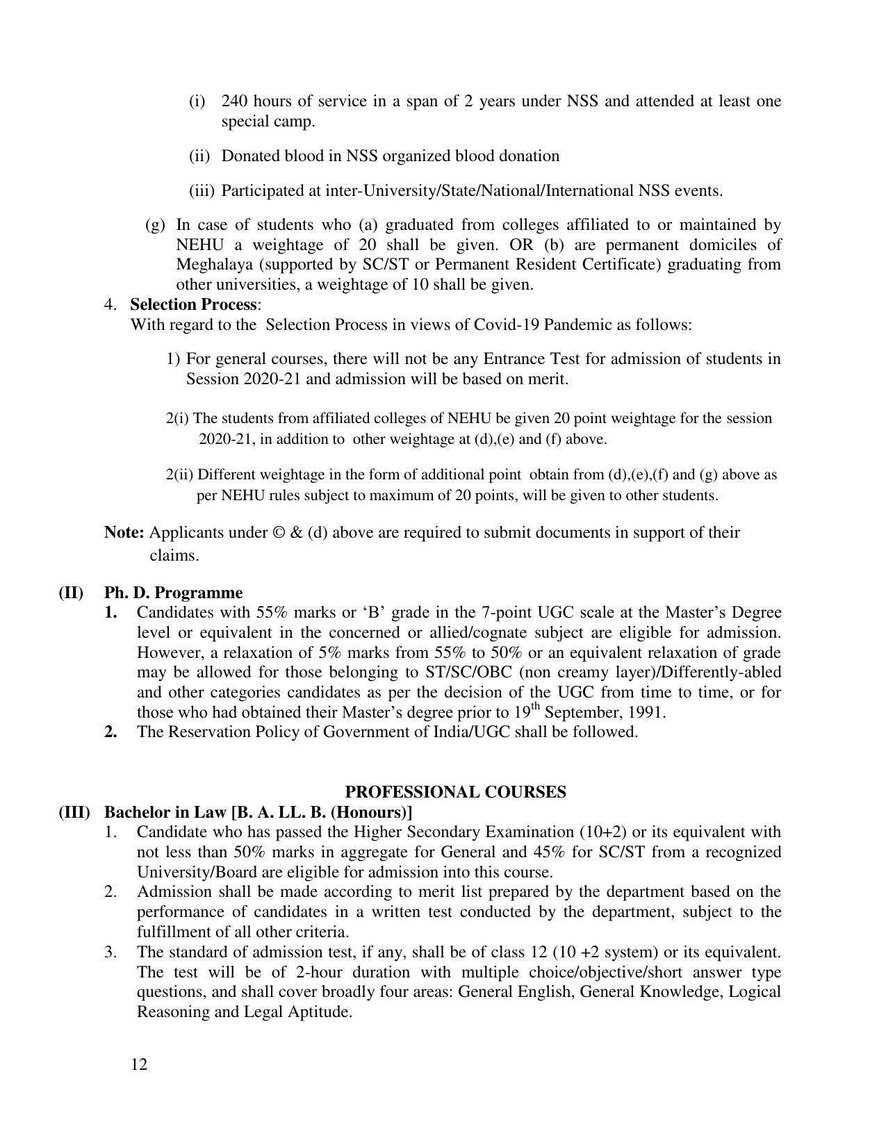 North Eastern Hill University, Shillong 2020-21 (Prospectus) - Page 12