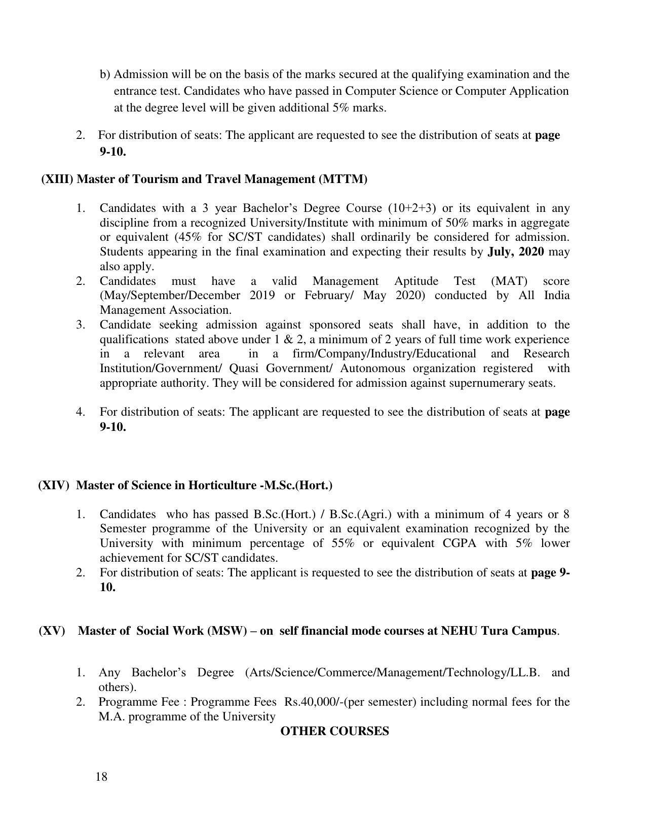 North Eastern Hill University, Shillong 2020-21 (Prospectus) - Page 18