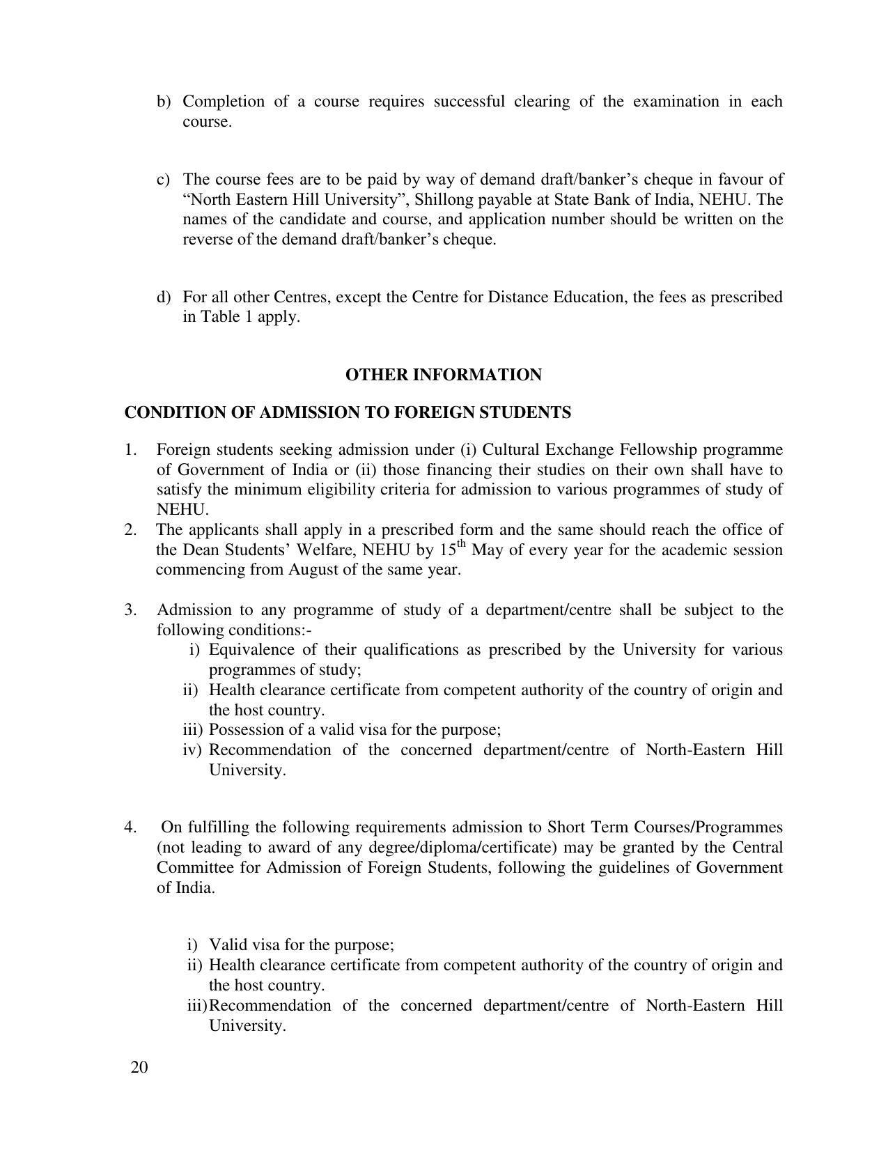 North Eastern Hill University, Shillong 2020-21 (Prospectus) - Page 20