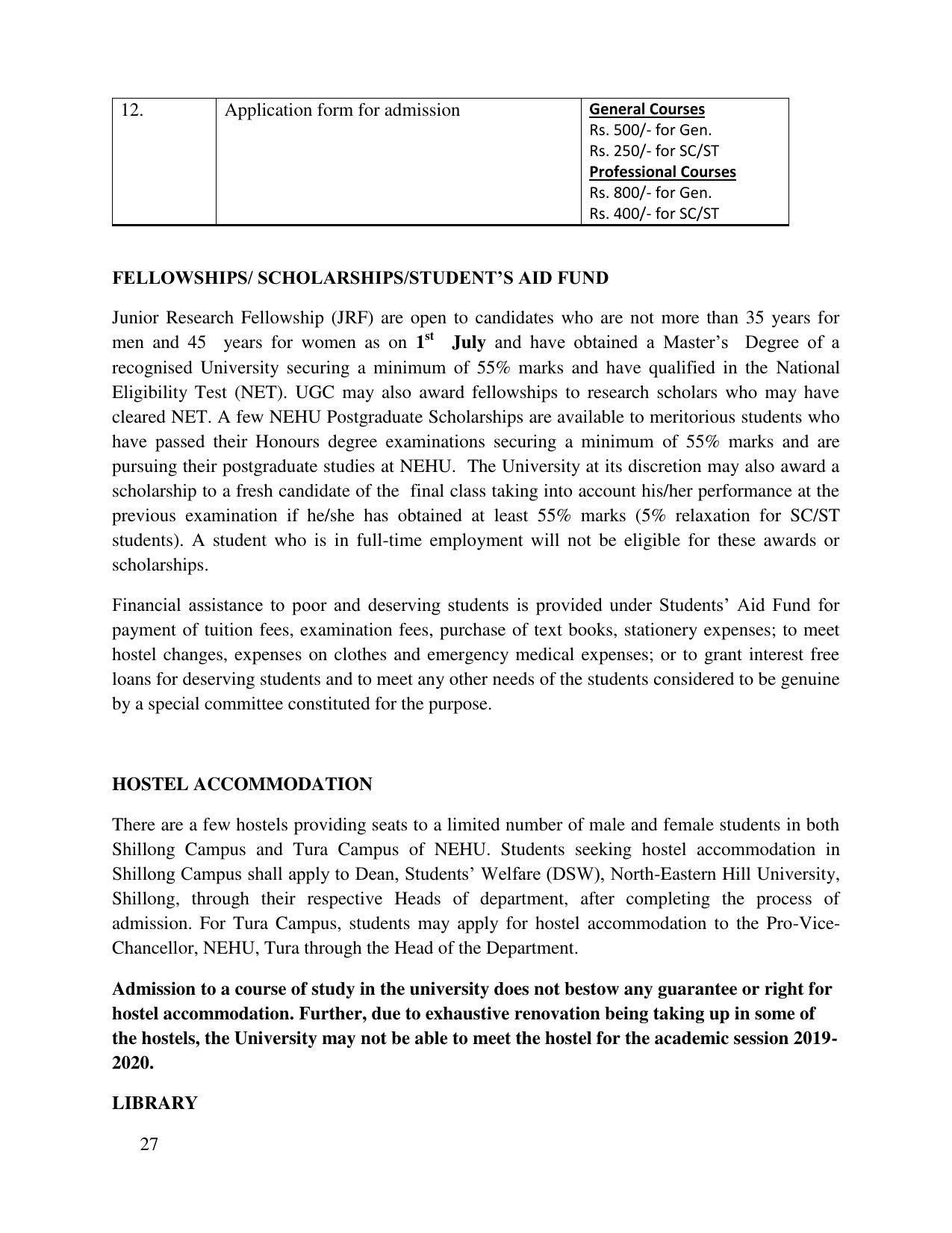 North Eastern Hill University, Shillong 2020-21 (Prospectus) - Page 27