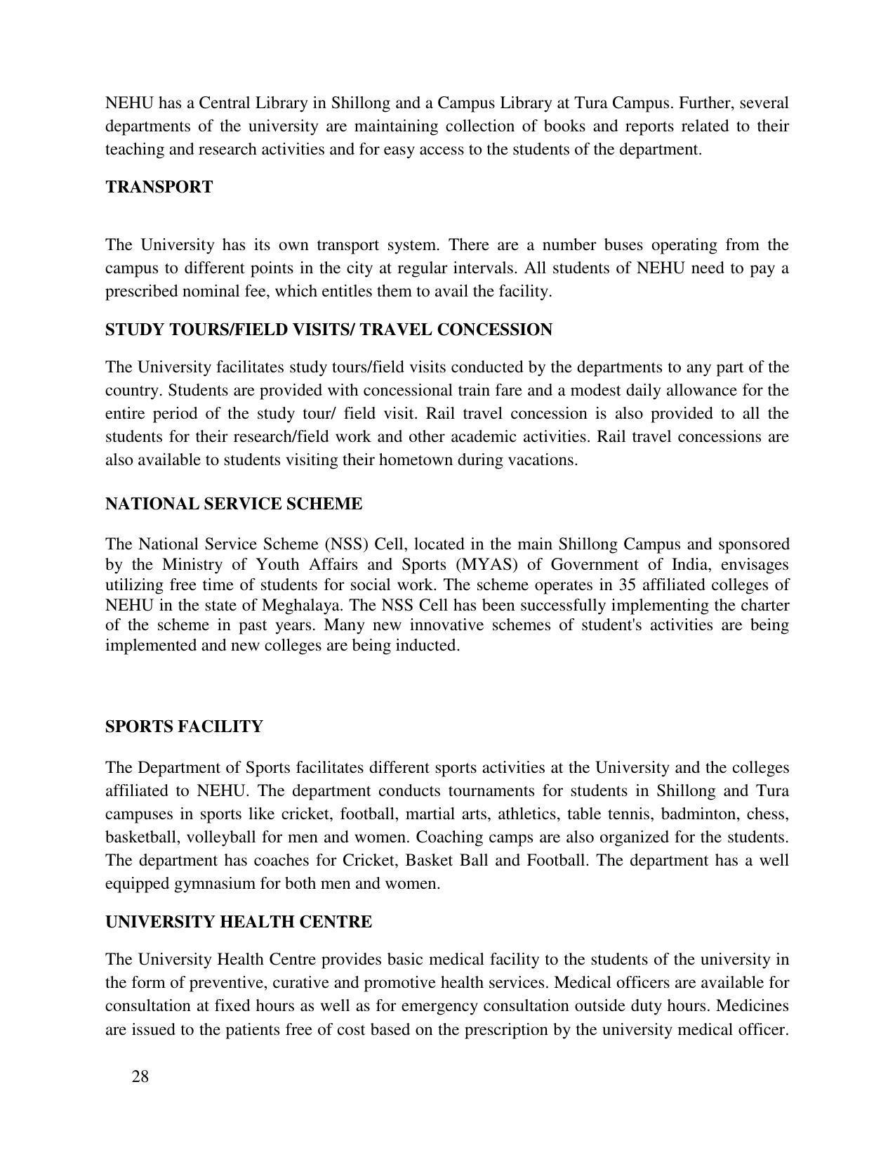 North Eastern Hill University, Shillong 2020-21 (Prospectus) - Page 28