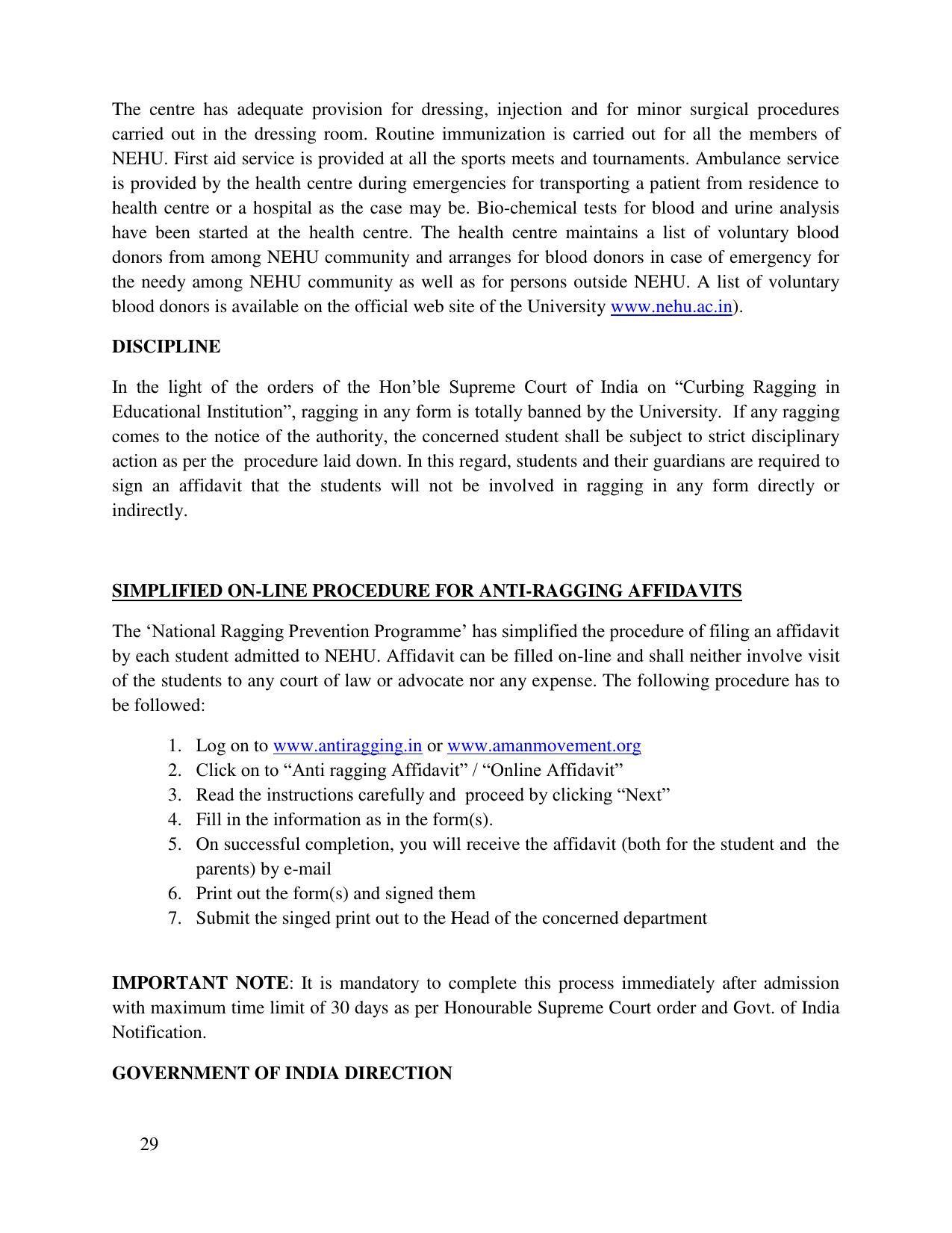 North Eastern Hill University, Shillong 2020-21 (Prospectus) - Page 29