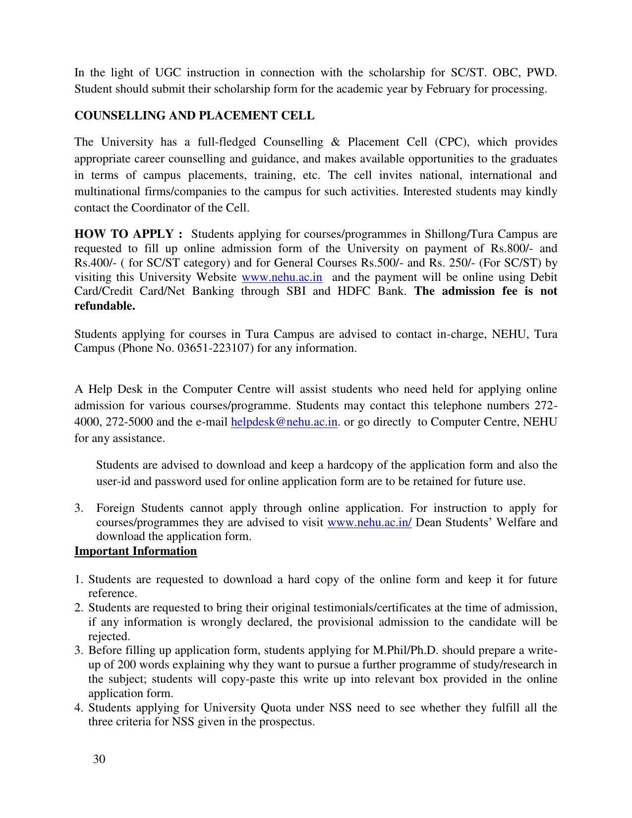 North Eastern Hill University, Shillong 2020-21 (Prospectus) - Page 30