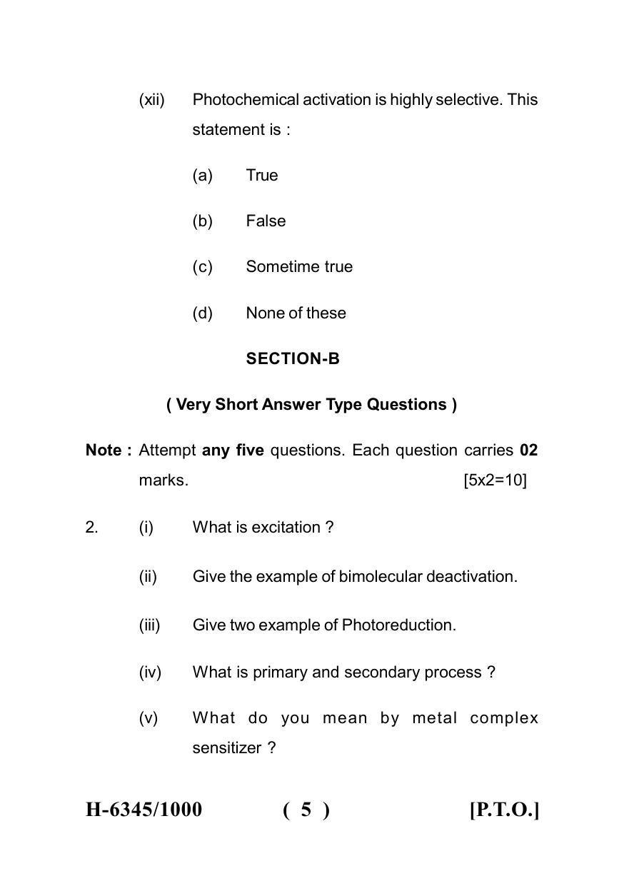Sarguja University Question Paper July-2022 : M.Sc. Chemistry (Fourth sem.) PhotoInorganic Chemistry Paper 1 - Page 5
