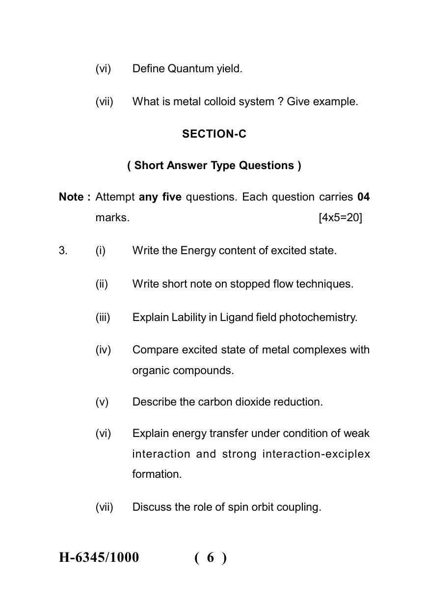 Sarguja University Question Paper July-2022 : M.Sc. Chemistry (Fourth sem.) PhotoInorganic Chemistry Paper 1 - Page 6