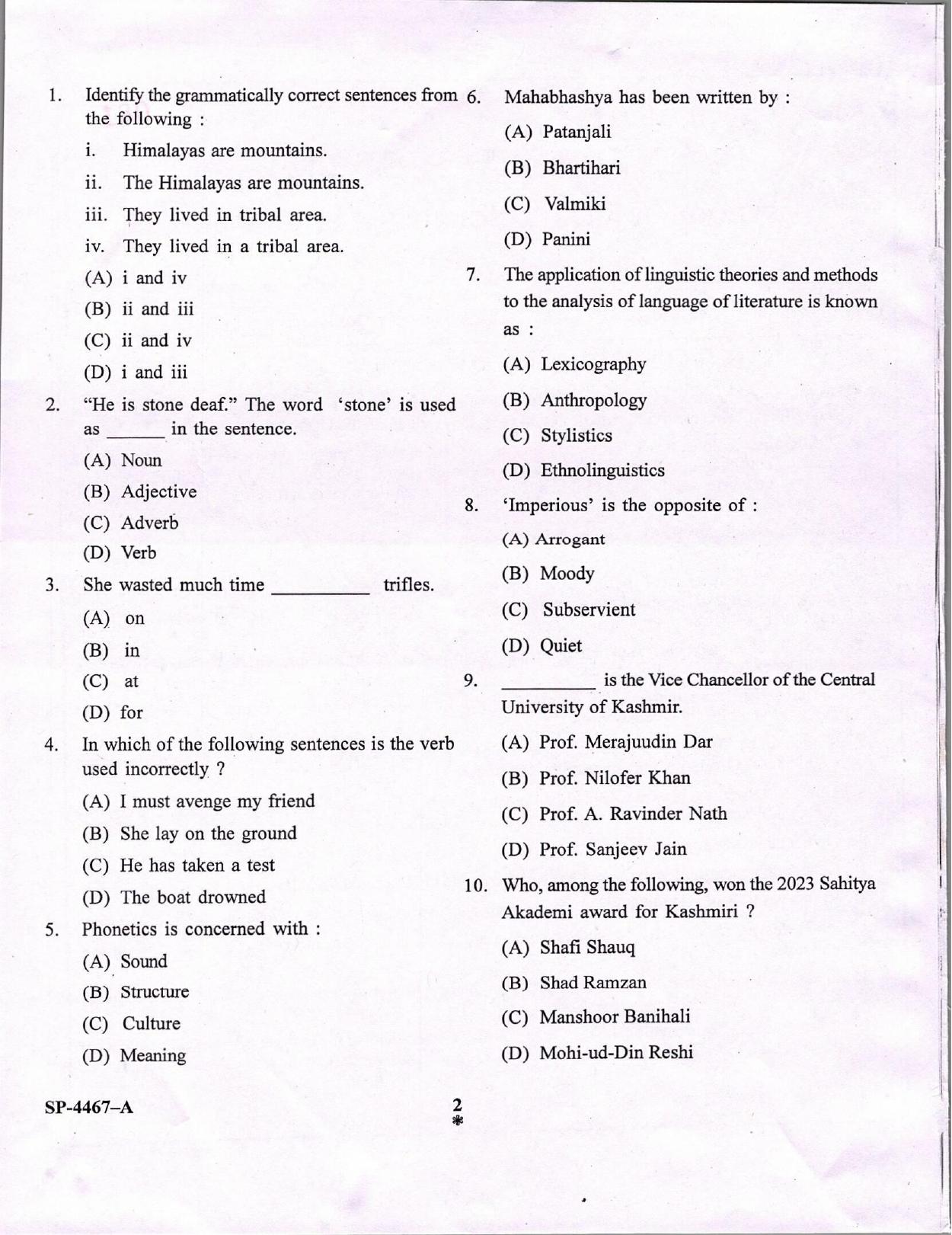KUET 2024 M.A. Linguistics Question Paper - Page 2
