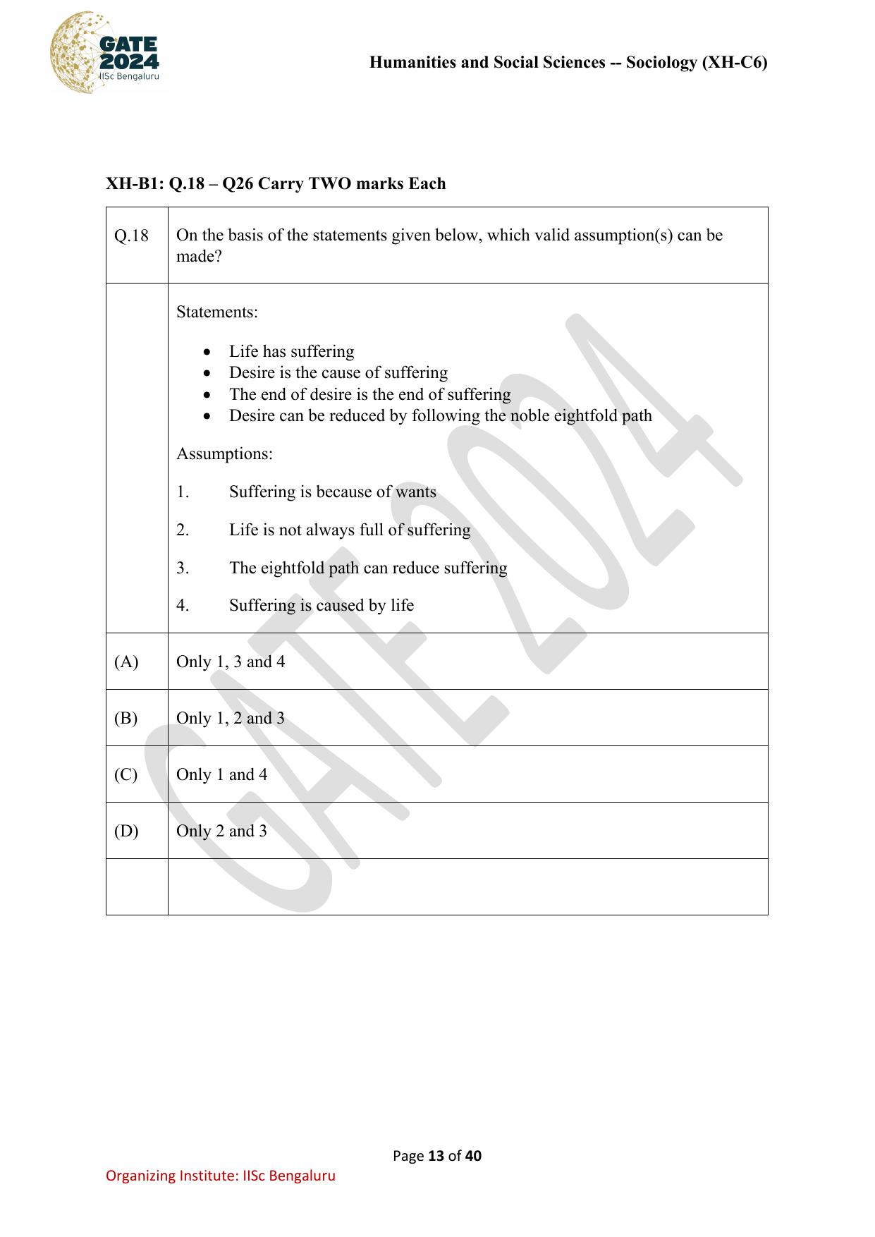 GATE 2024 Humanities & Social Sciences - Sociology (XH-C6) Question Paper - Page 13