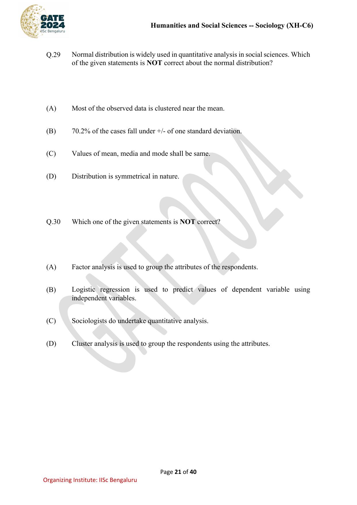 GATE 2024 Humanities & Social Sciences - Sociology (XH-C6) Question Paper - Page 21