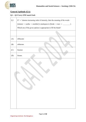 GATE 2024 Humanities & Social Sciences - Sociology (XH-C6) Question Paper