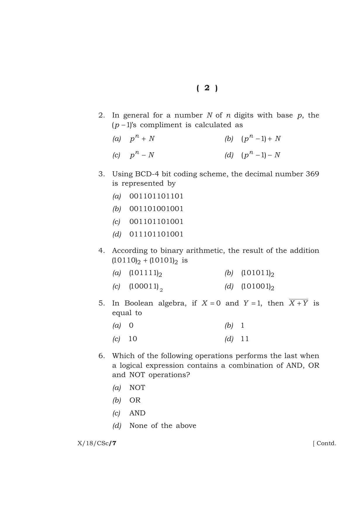 Meghalaya Board (MBOSE) Class 10 COMPUTER SCIENCE 2018 Question Paper - Page 2