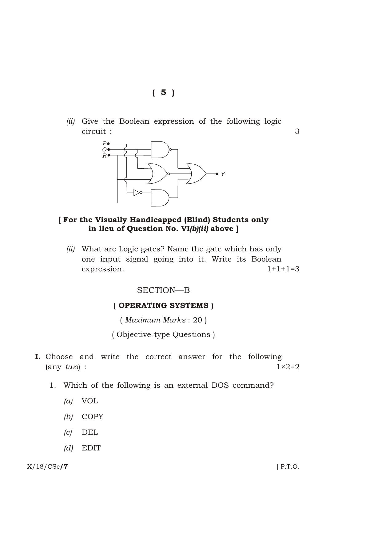 Meghalaya Board (MBOSE) Class 10 COMPUTER SCIENCE 2018 Question Paper - Page 5
