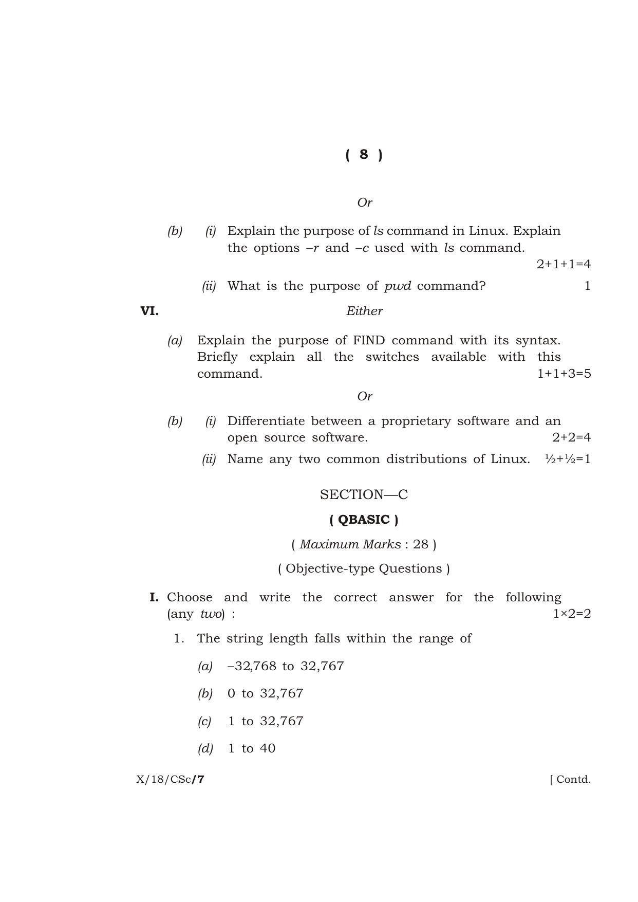 Meghalaya Board (MBOSE) Class 10 COMPUTER SCIENCE 2018 Question Paper - Page 8