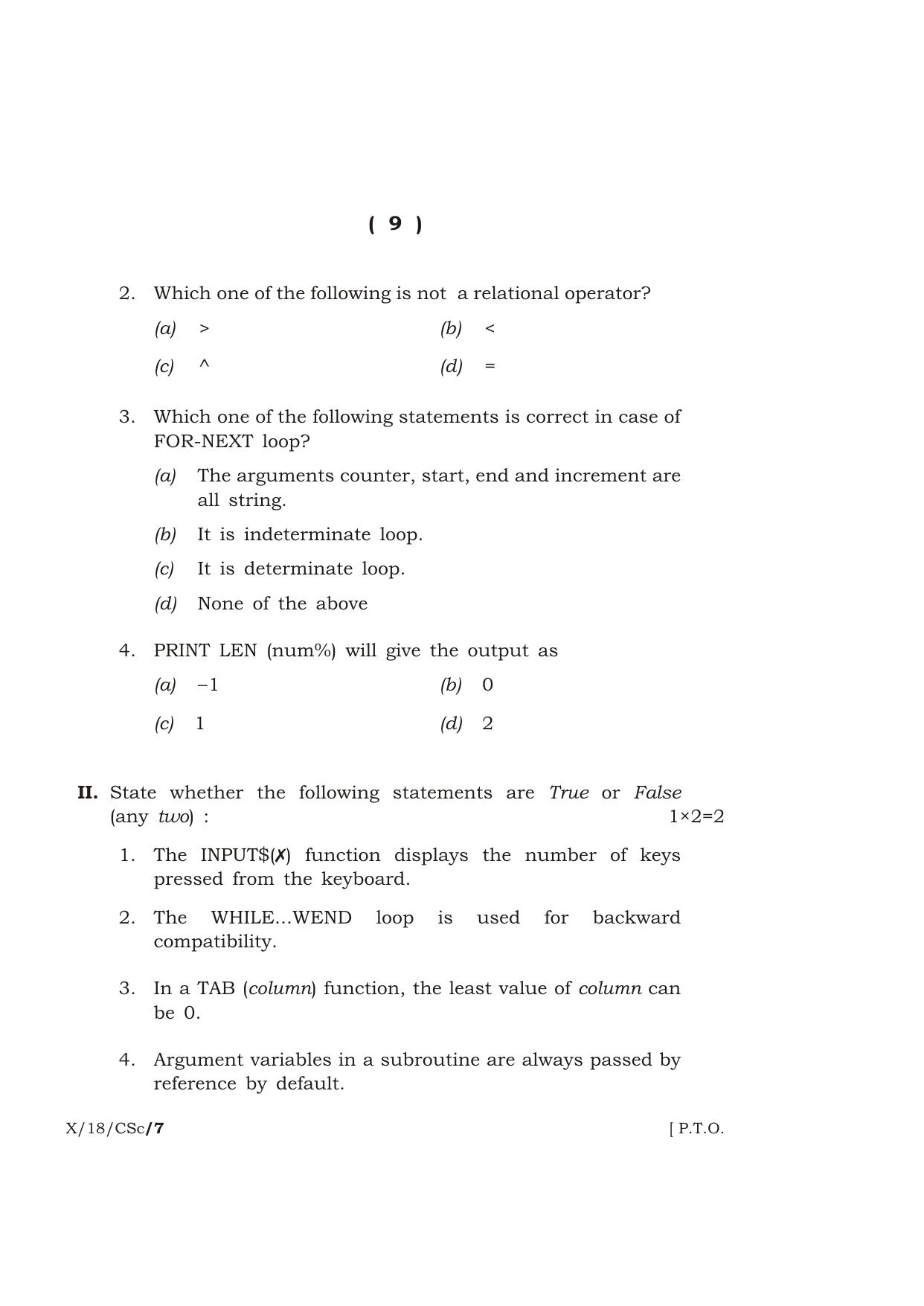 Meghalaya Board (MBOSE) Class 10 COMPUTER SCIENCE 2018 Question Paper - Page 9