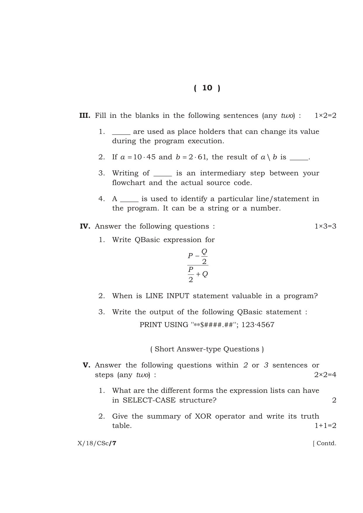 Meghalaya Board (MBOSE) Class 10 COMPUTER SCIENCE 2018 Question Paper - Page 10