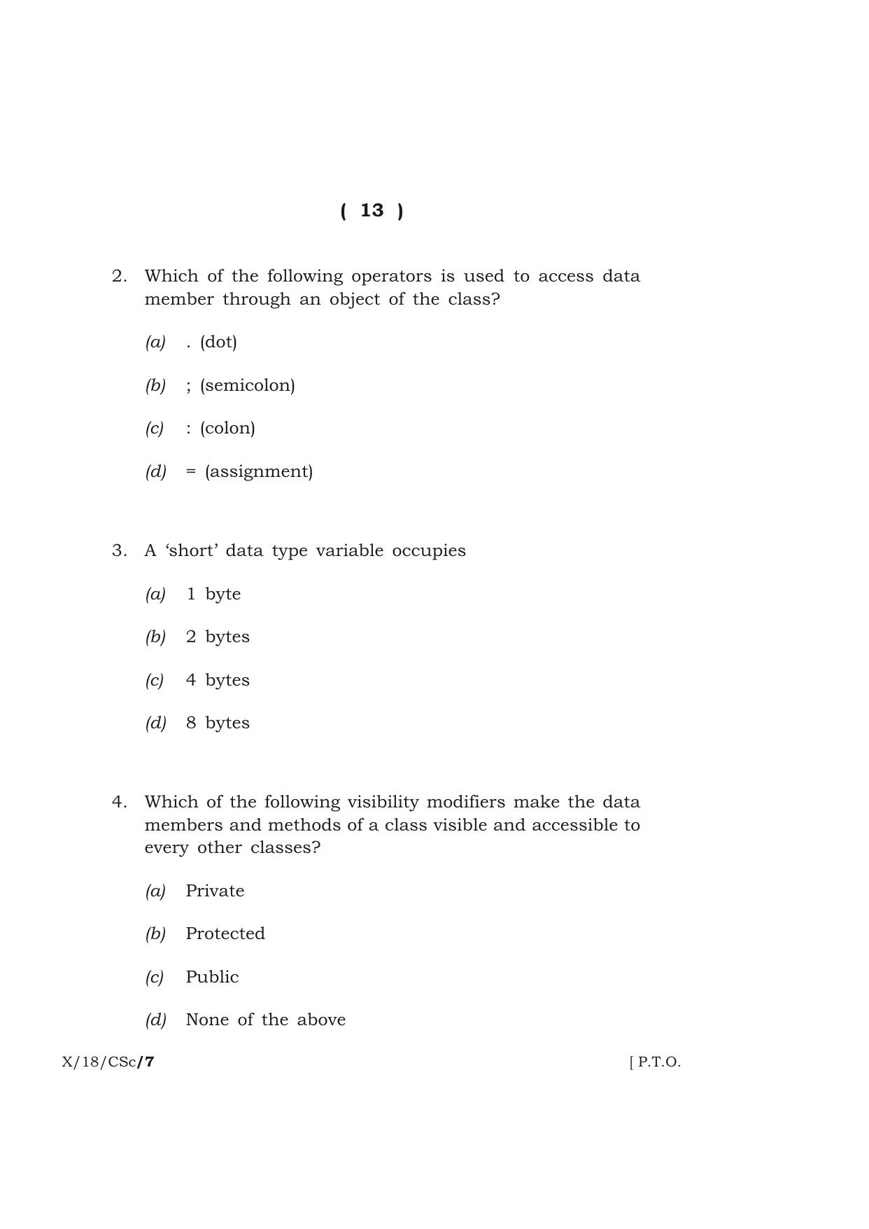 Meghalaya Board (MBOSE) Class 10 COMPUTER SCIENCE 2018 Question Paper - Page 13