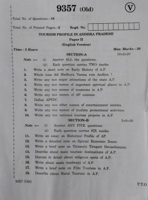 AP Inter 2nd Year Tourism Profile in Andhra Pradesh-II (old) March-2020-Vocational Question Paper