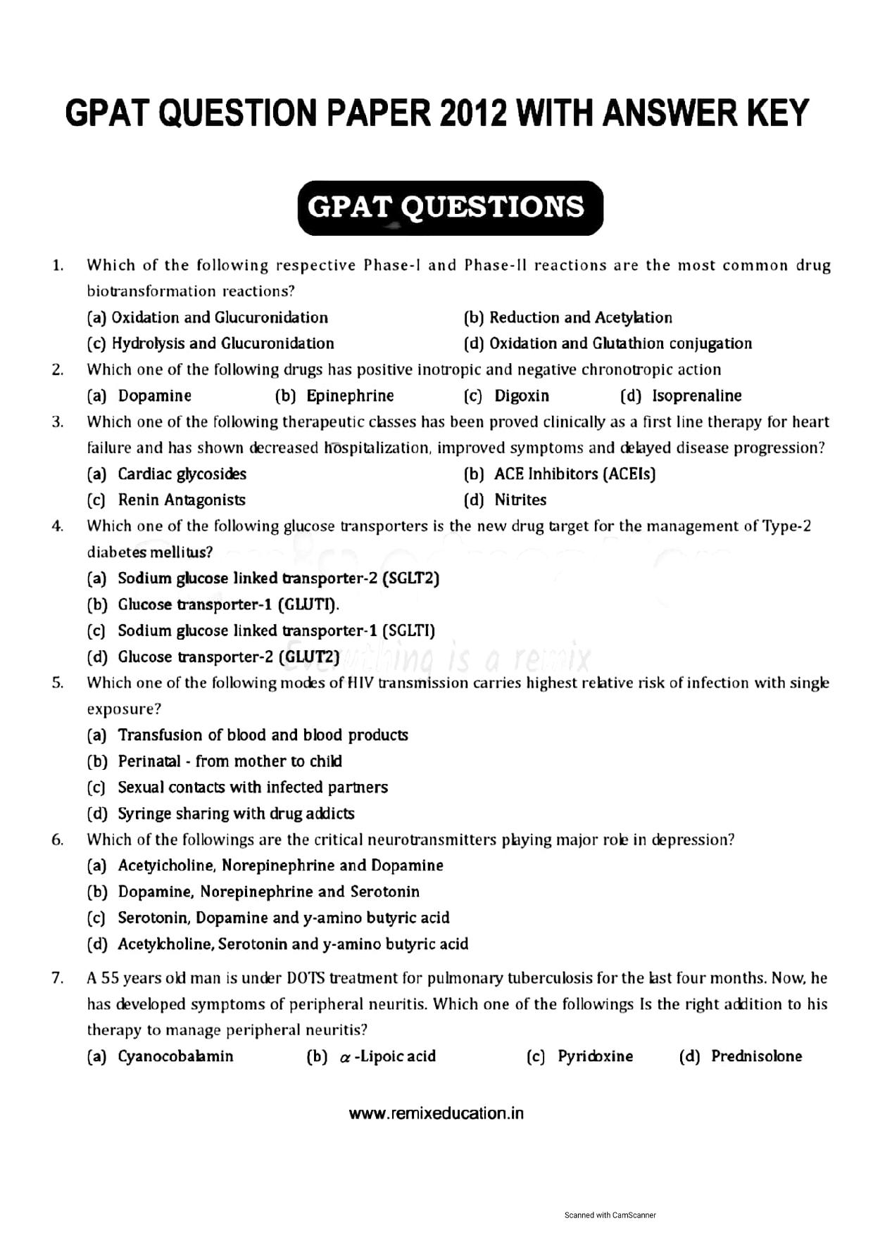 GPAT 2012 Question Paper with Answer Key - Page 1