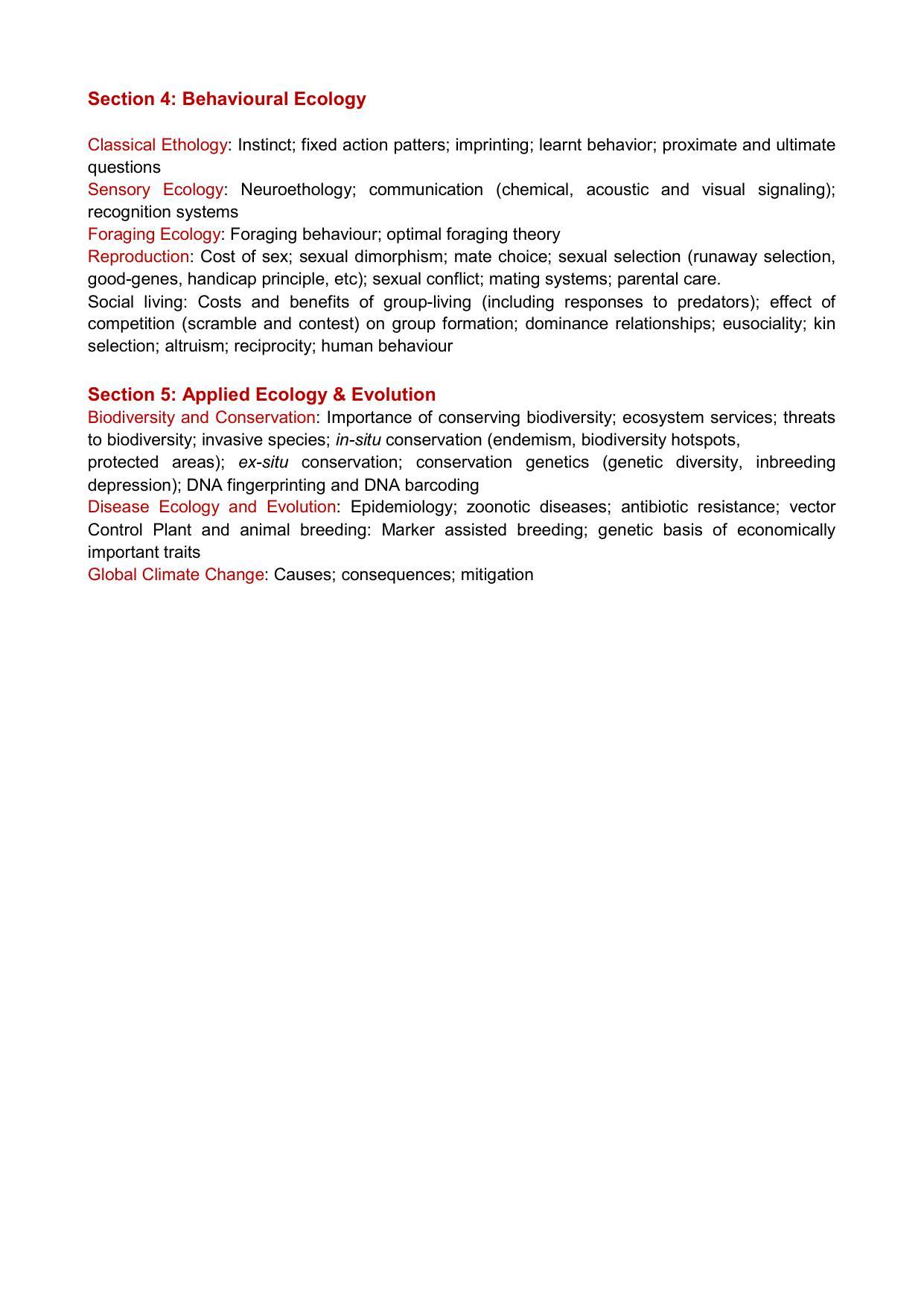 GATE Ecology and Evolution Syllabus - Page 2